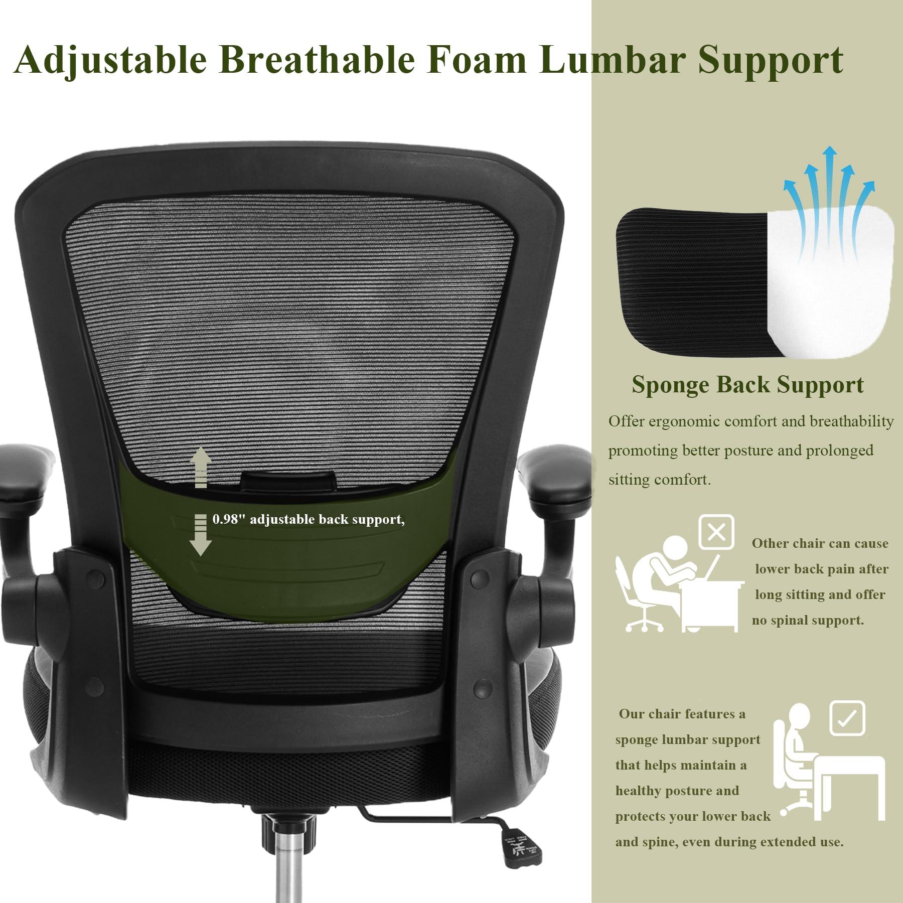 TOPBSHODC Ergonomic Office Chair 350lbs PU Leather Mesh Desk Chair with Lumbar Support, Flip-Up Arms, Swivel Wheels, Adjustable Height, Rolling Executive Computer Task Chair for Home Office,Black - Image 7