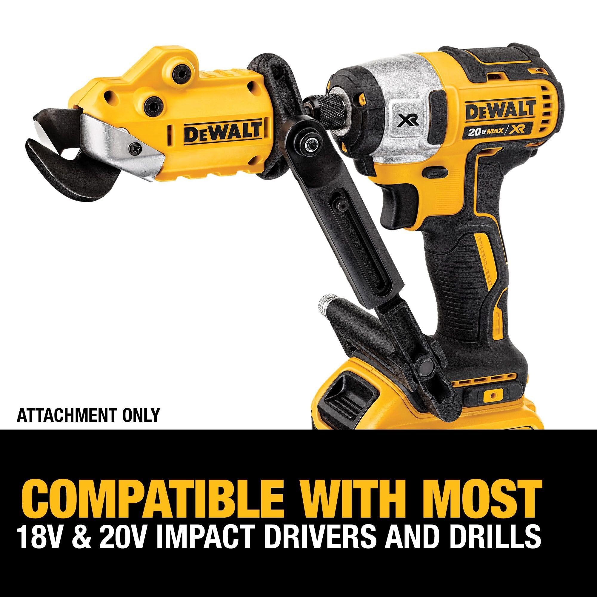 DEWALT Metal Shear/Cutter Drill Attachment, Impact Ready, 360 Degree Pivoting Head, Cuts 18GA Material (DWASHRIR)(Yellow, Black) - Image 8