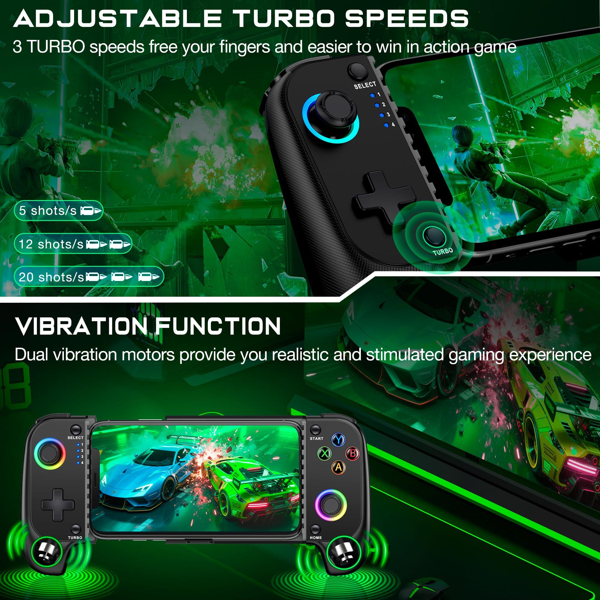 Wireless Phone Controller for iPhone/Android No Deadzone, Mobile Gaming Controller Support Xbox Game Pass, PlayStation, Steam Link, Call of Duty, Roblox, Cloud Gamepad for iOS with Dynamic LED Lights - Image 6