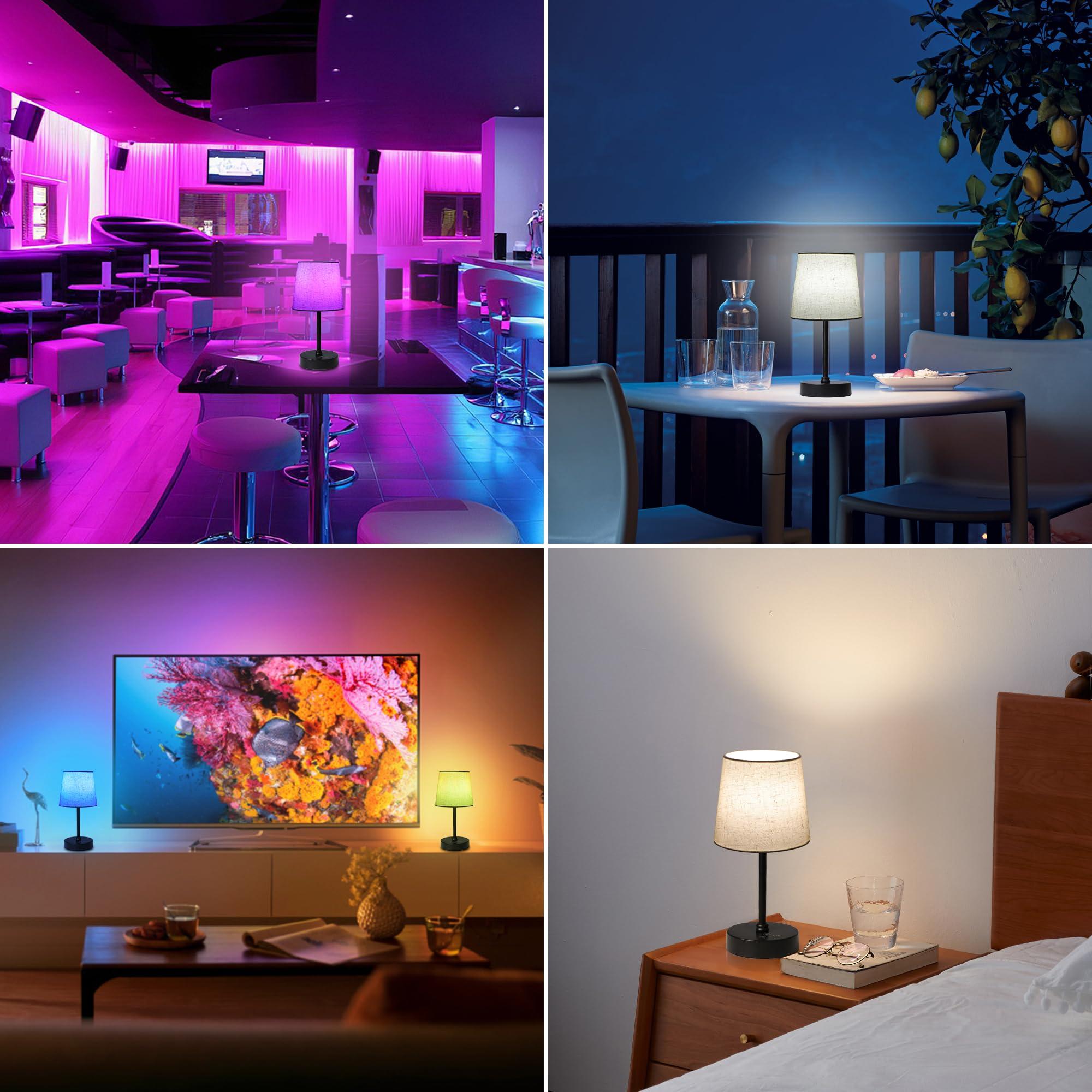 Ascher Small Cordless Table Lamp RGB 7 Color Changing, 3 Color Temperatures, Built-in Rechargeable Battery, Dimmable Portable Bedside Night Lamp, Flaxen Shade Ambient Light for Restaurant, Bedroom - Image 8