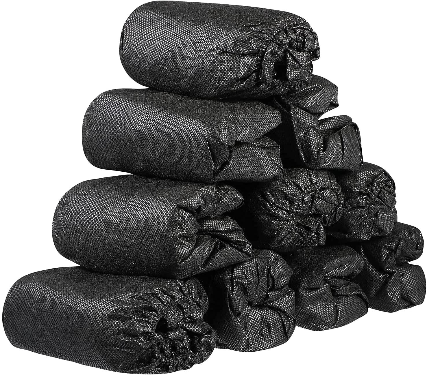 XIAOWEI Black Shoe Covers - 100 Pack (50 Pairs) Disposable Boot and Booties | One Size Fits Most Durable 35 GSM Non Woven Material (Black)