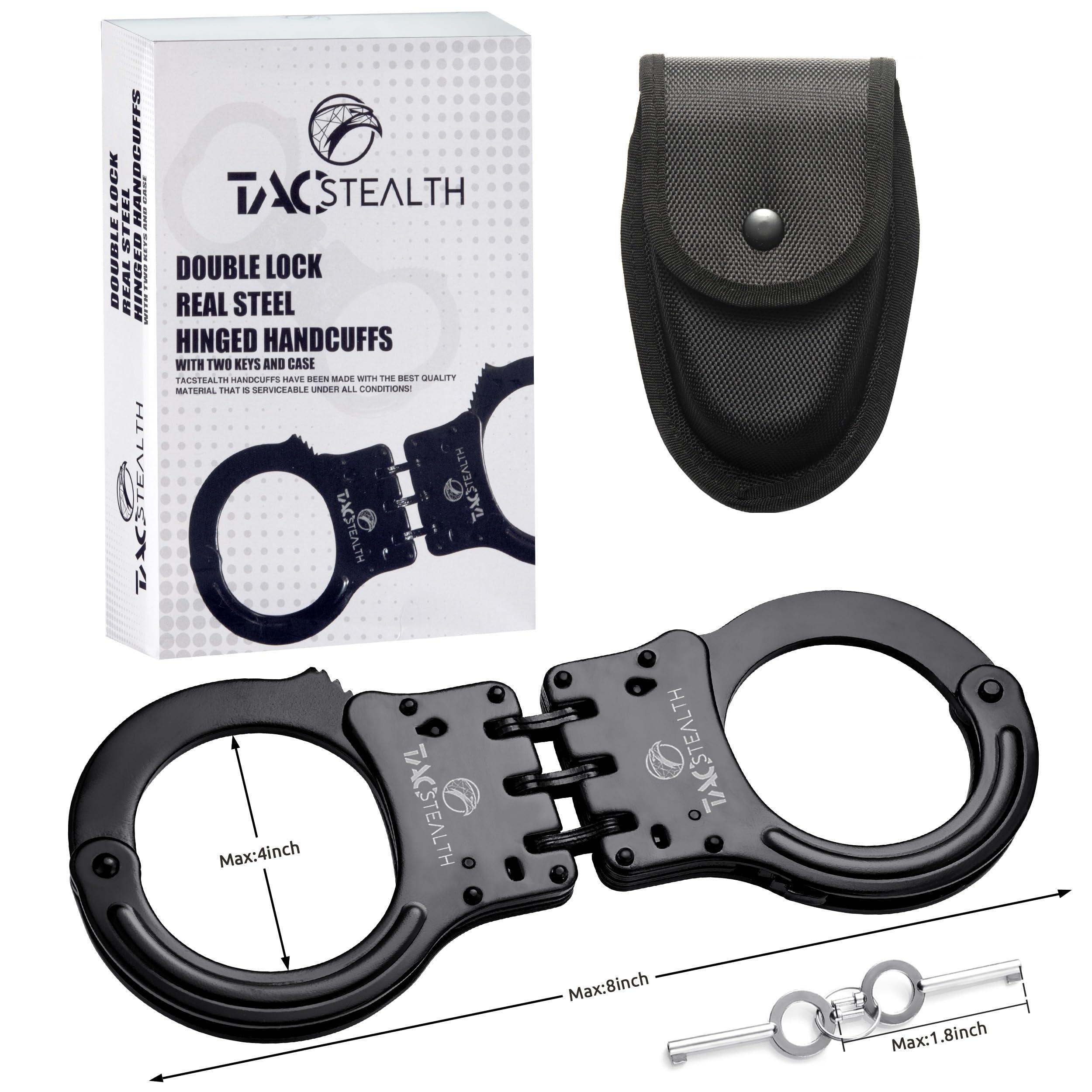TacStealth Double Lock Hinged Handcuffs with Two Keys & Case | Heavy Duty Black Steel Professional Grade | Bend/Break Free Secure - Image 5