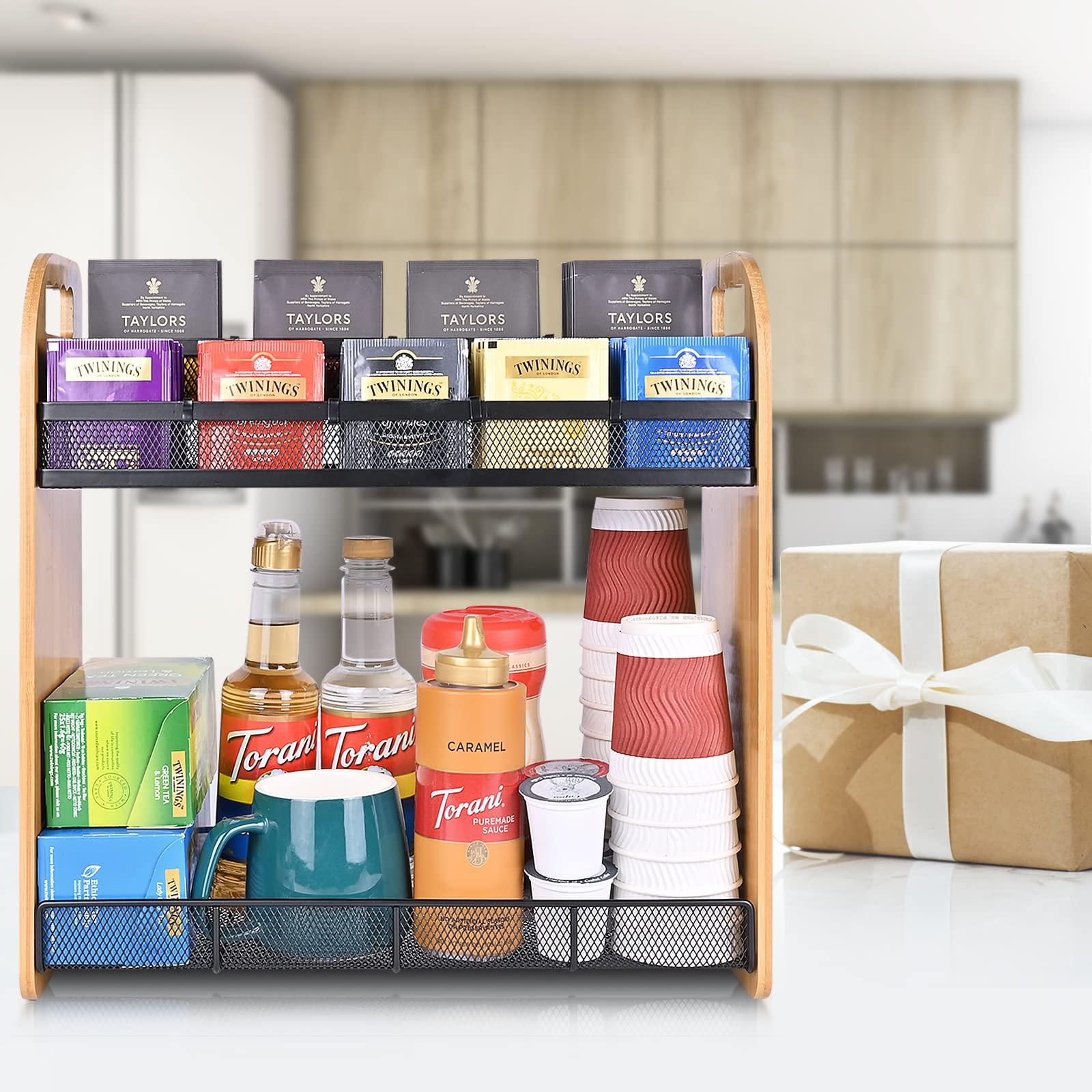 ITHSKUILL Coffee Pod Holder & Tea Bag Organizer, Large Capacity Tea Organizer for Tea Bags, Bamboo Multi-functional Storage Coffee Bar Accessories - Image 7