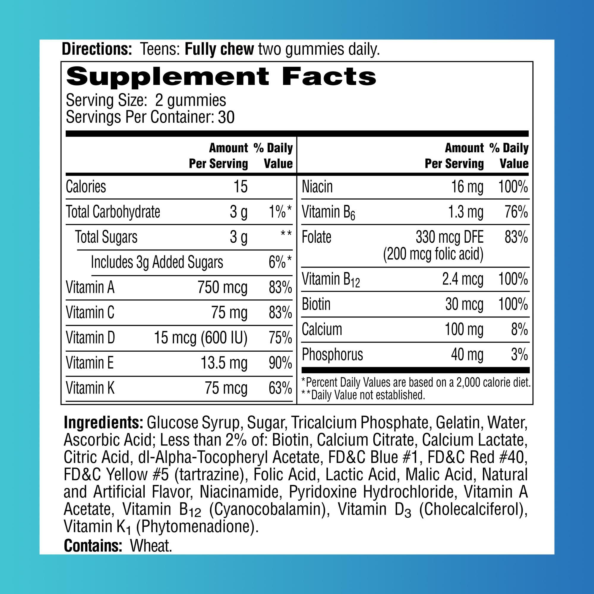 One A Day Teen for Him Multivitamin Gummies, Gummy Multivitamins with Vitamin A, C, D, E and Zinc for Immune Health Support, Physical Energy & more, 60 Count - Image 3