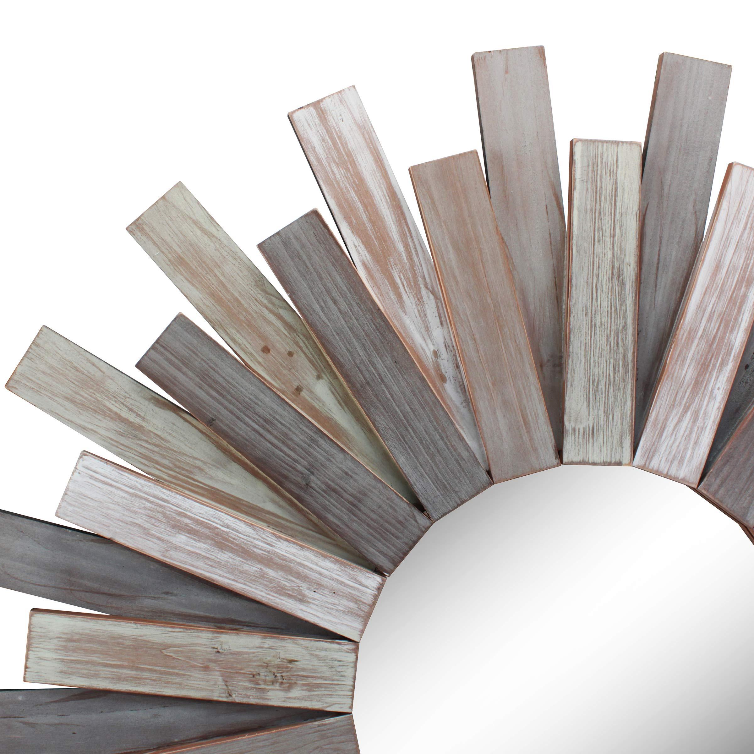 Stonebriar Large Round 32" Wooden Sunburst Wall Mirror with Attached Hanging Bracket, Decorative Rustic Decor for the Living Room, Bathroom, Bedroom, and Entryway, Multi Color - Image 5