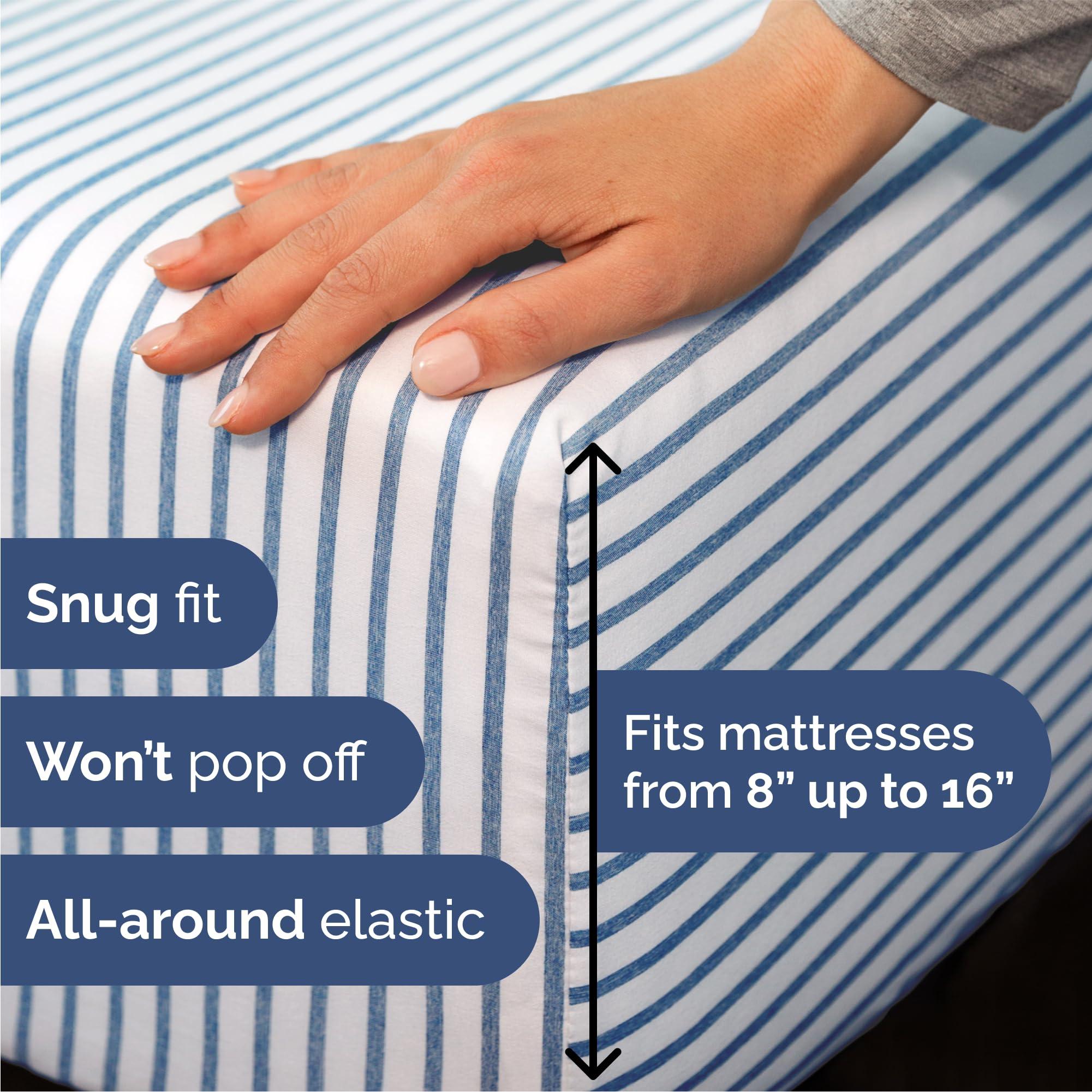 Queen Size 4 Piece Sheet Set - Comfy Breathable & Cooling Bed Sheets Set - Hotel Luxury Bedding for Women, Men, Kids, Teens, Boys & Girls - Deep Pockets, Soft, Wrinkle Free - Oeko-Tex - Blue Stripes 2 - Image 3