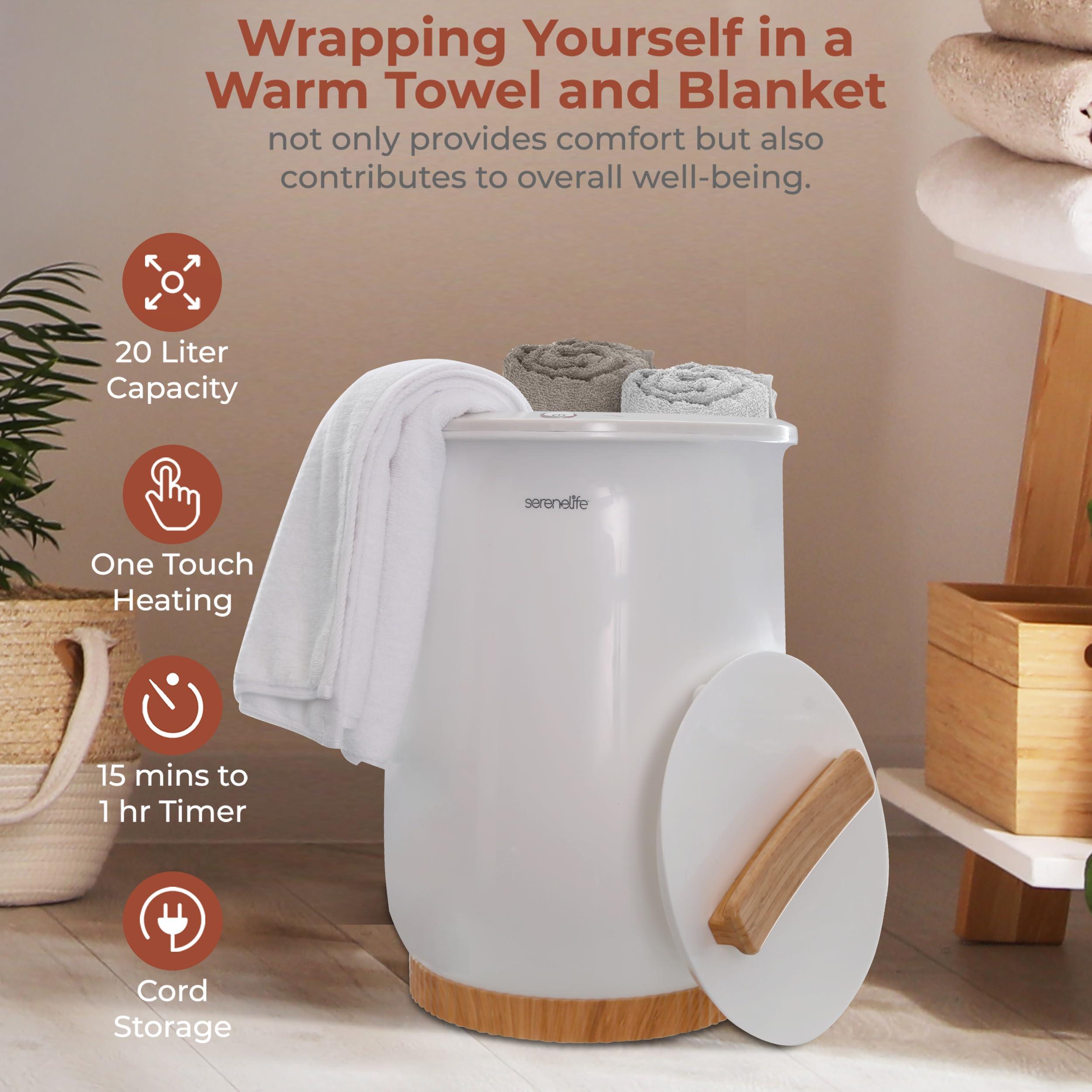 SereneLife Bucket Towel Warmers, White Large Towel Warmer for Spa and Bathroom, Luxury Towel Heater Gifts for Him & Her, Auto Shut-Off, Fits 2 large, Blankets, Bathrobes, PJ's - Image 6