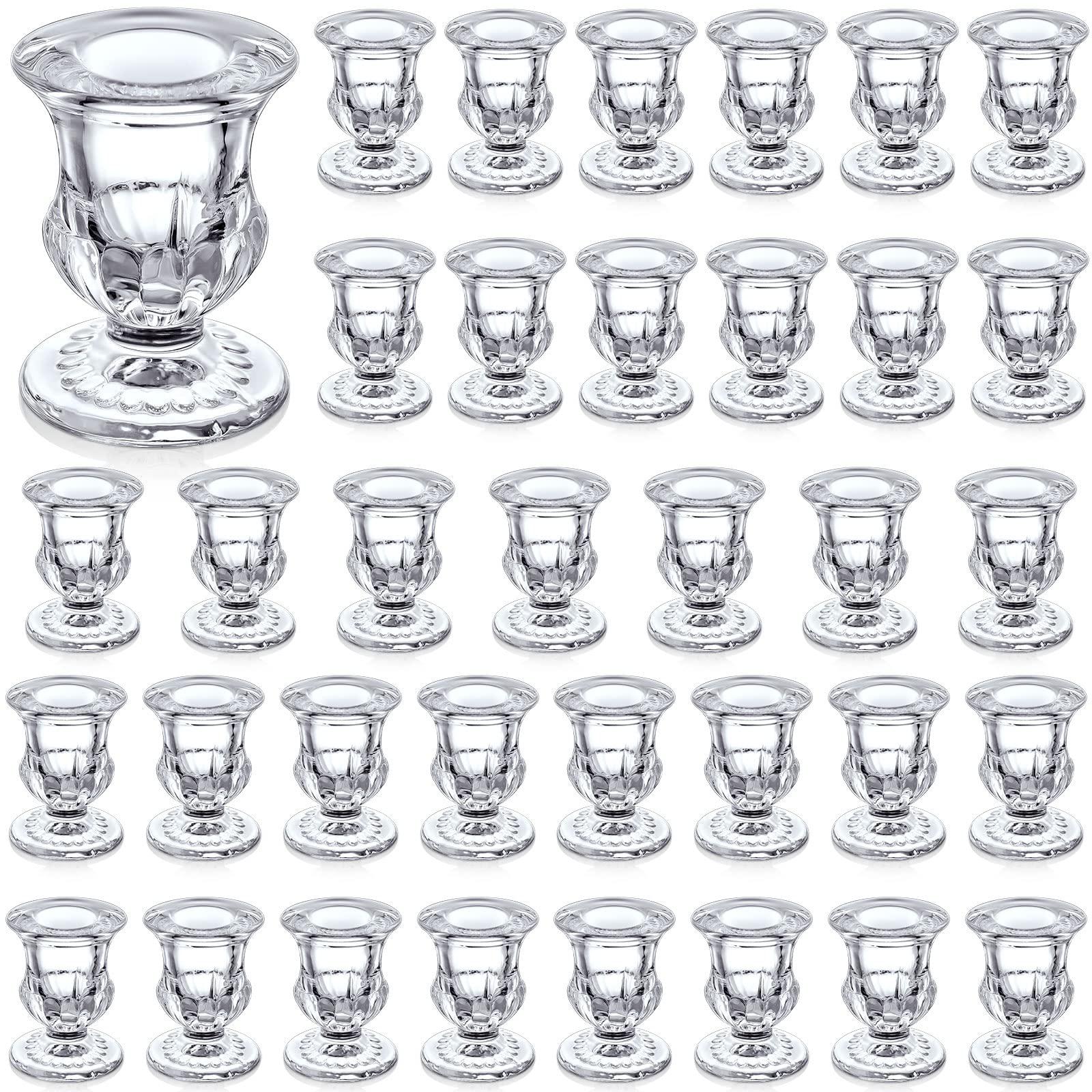 Foaincore Taper Candle Holders Bulk 2.5 Inch Candlestick Holder Small Candlestick Holder Thicker Glass Candle Sticks Set for Wedding Christmas Party Table Centerpiece(Clear,36 Pcs)