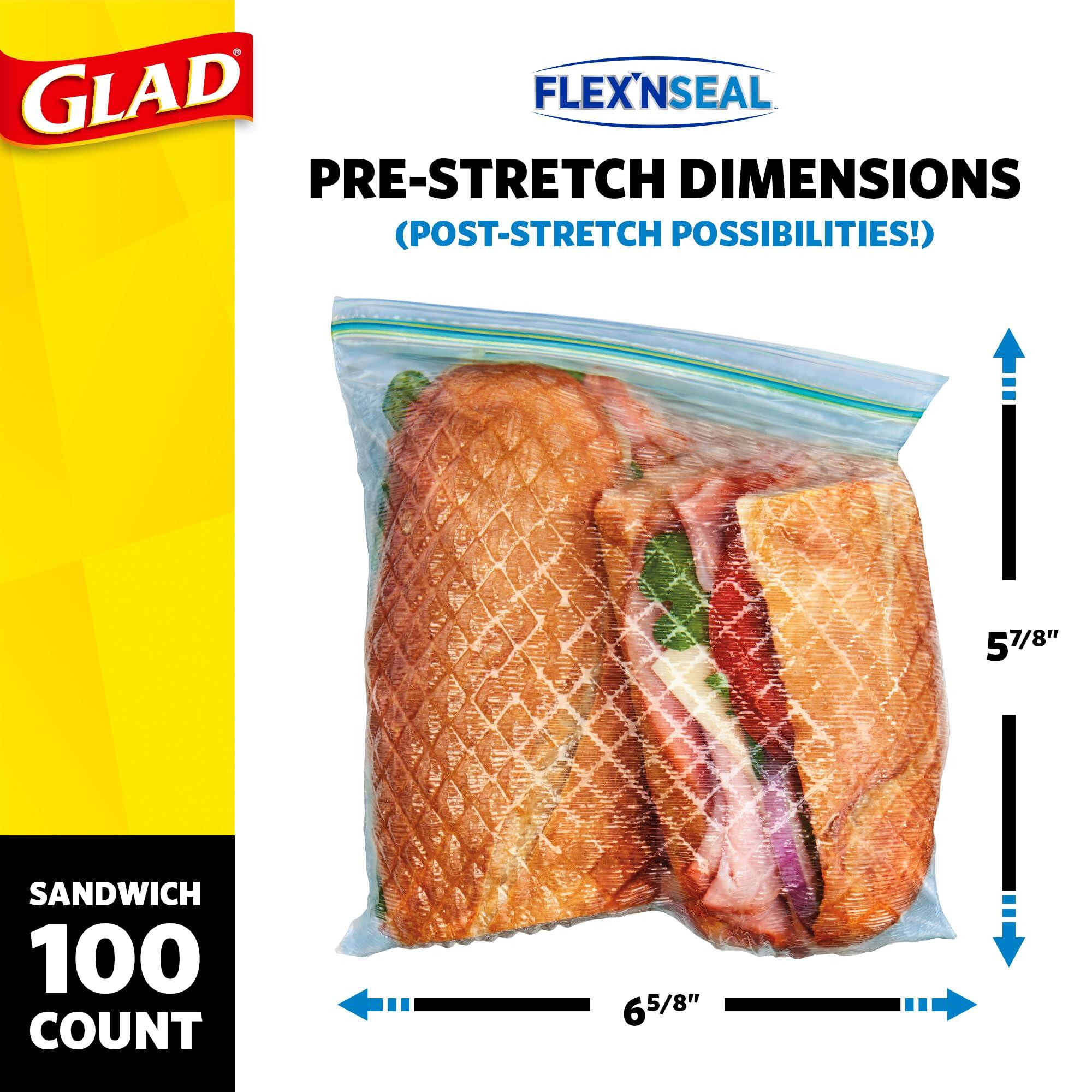 Glad Flex'N Seal Zipper Food Storage Sandwich Bags, Resealable Snack Bags, Multi-purpose Use, 100 Count (Pack of 4) - Image 2