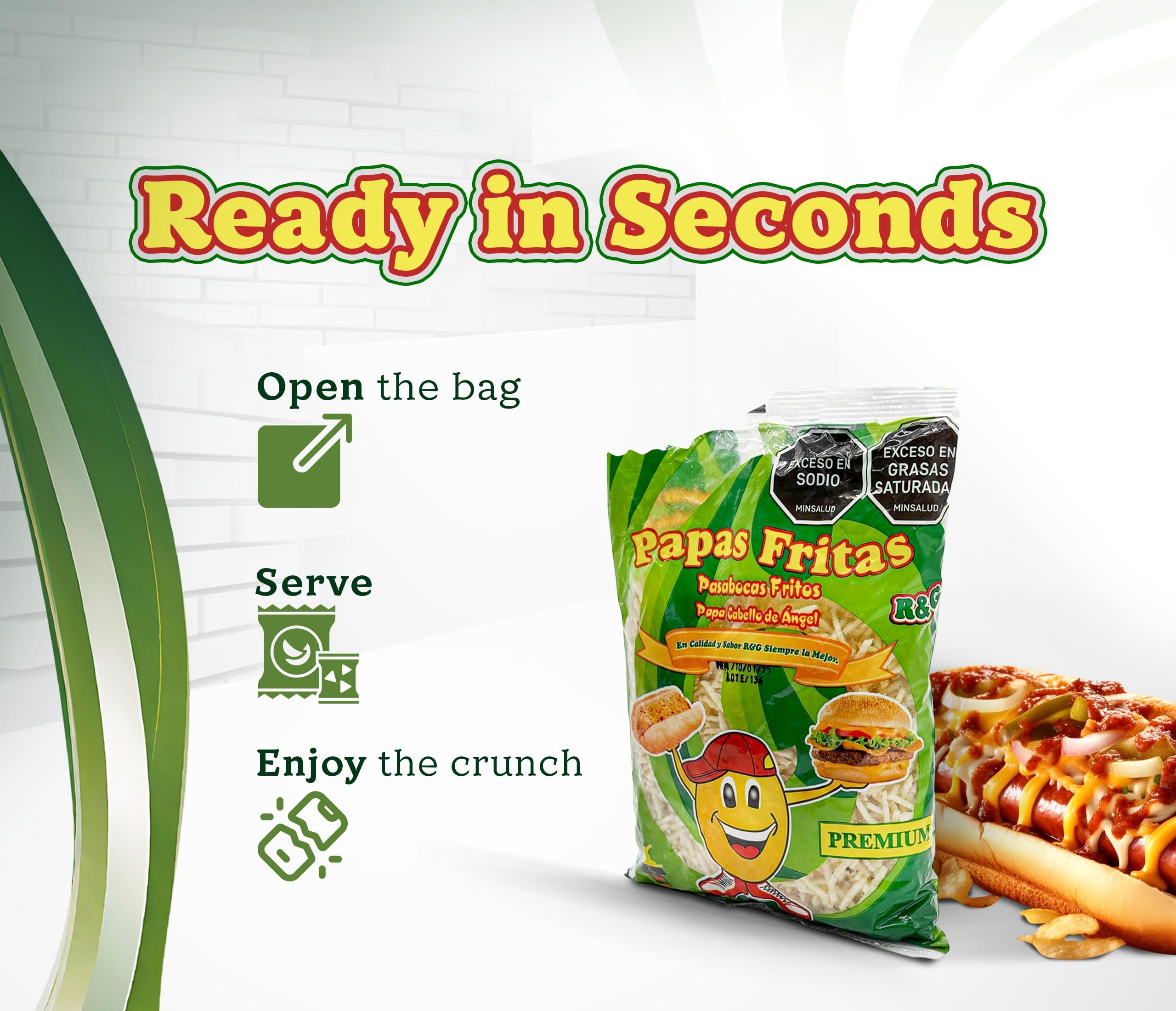 R&G Angel Hair Potato Chips - Crunchy Snack with Premium Flavor - 1 Kg Party Size Chips Bag - Meals & Prepared Foods. Potato Sticks, Shoestring Potatoes sticks, Crunchy snack for Hotdog - palitos de patatas – fosforito de papa – papa chongo- cabello de ángel - para hotdog - Image 5