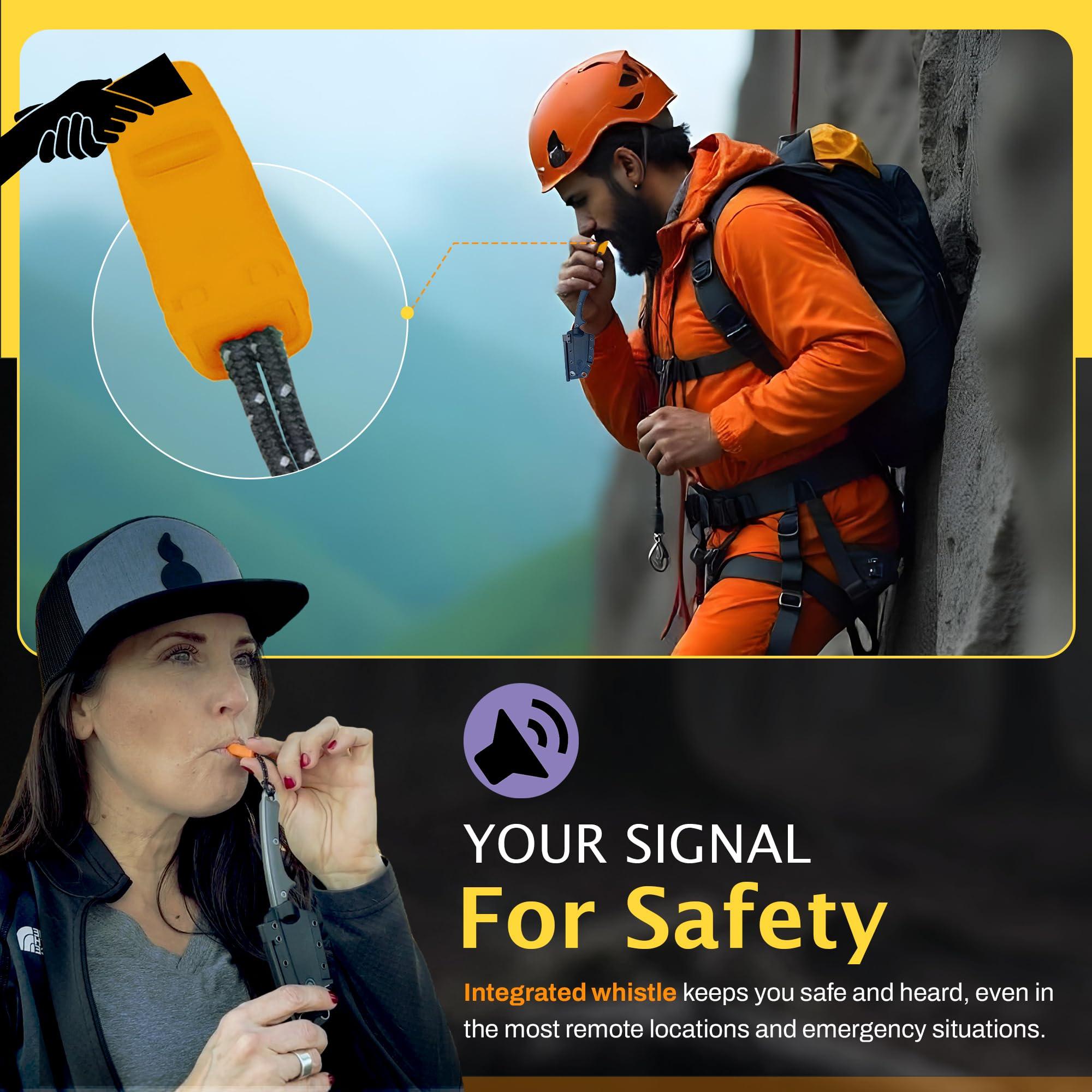 OUTDOOR ELEMENT Scout Feather - Adventure Survival Knife - Full Tang, Ceramic Honing V Notch built into included Sheath, Hex Driver in Handle, 115dB Emergency Whistle, Replacable Ferro Rod - Image 4