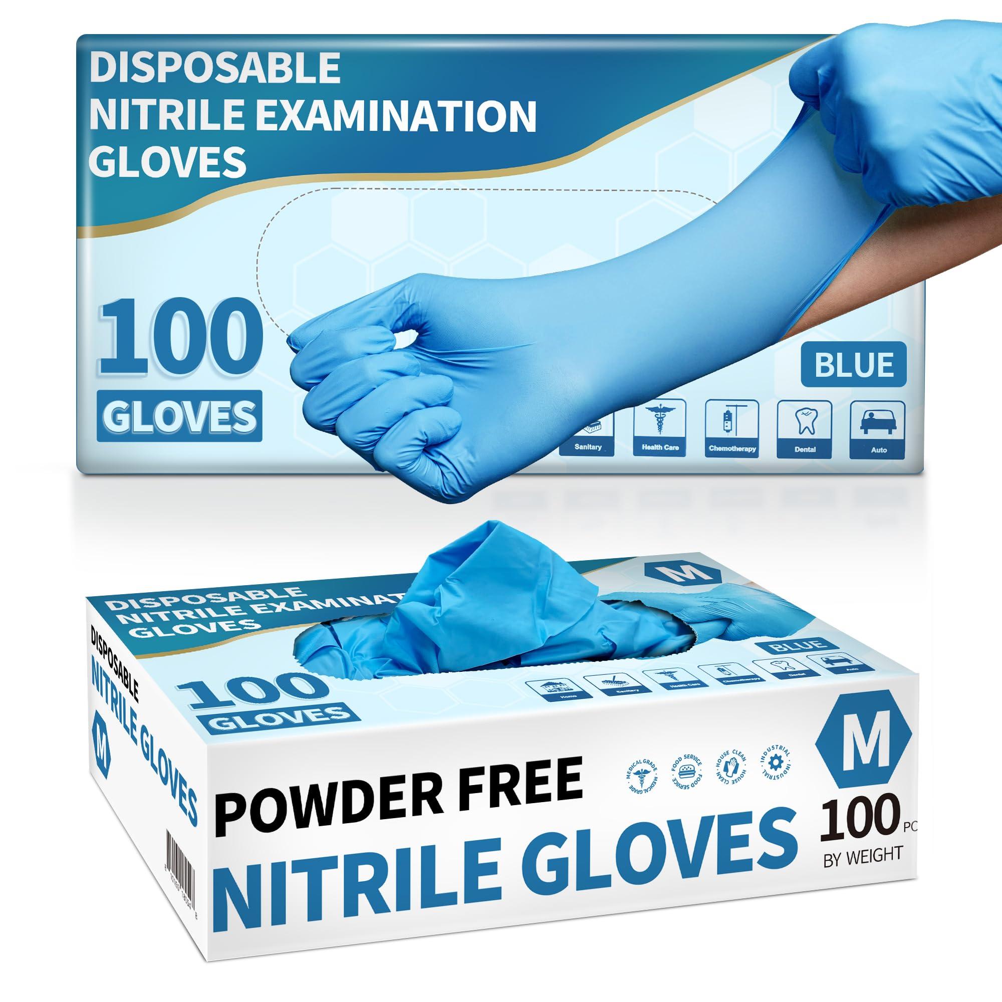 Medguy Medical Nitrile Exam Gloves, 4.5 Mil 100 Pcs, Powder-Free Latex-Free Food-Safe Cooking Cleaning Disposable Glove, Blue