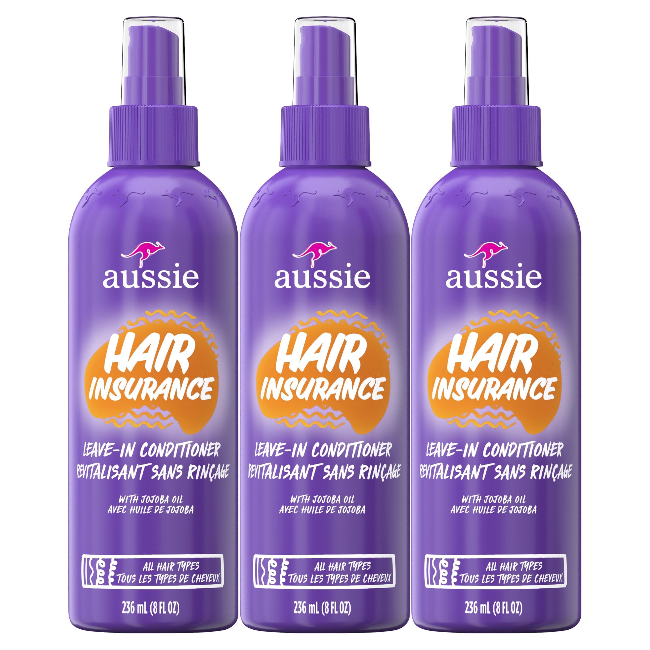 Aussie Hair Insurance Leave-In Conditioner Spray, Frizz Control, Softening with Jojoba & Sea Kelp, Moisturizing Treatment for All Hair Types, Juicy Citrus, 8 Fl Oz Each, Triple Pack - Image 1