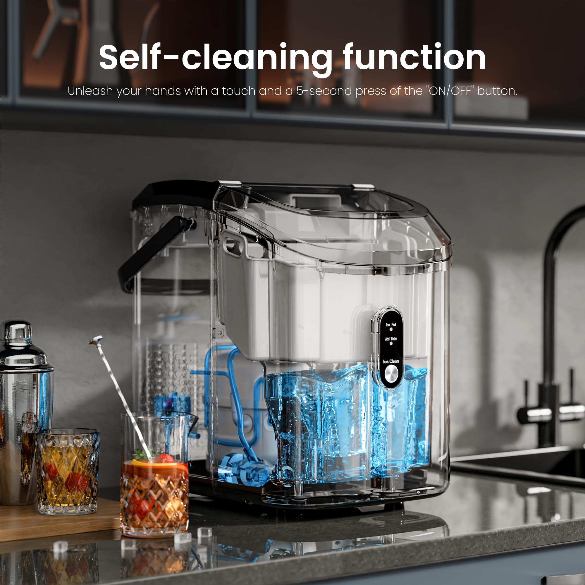 Kismile Nugget Ice Makers Countertop,35Lbs/24H Portable Ice Machine with Self-Cleaning Function,One-Click Operation for Home/Office(Silver) - Image 3