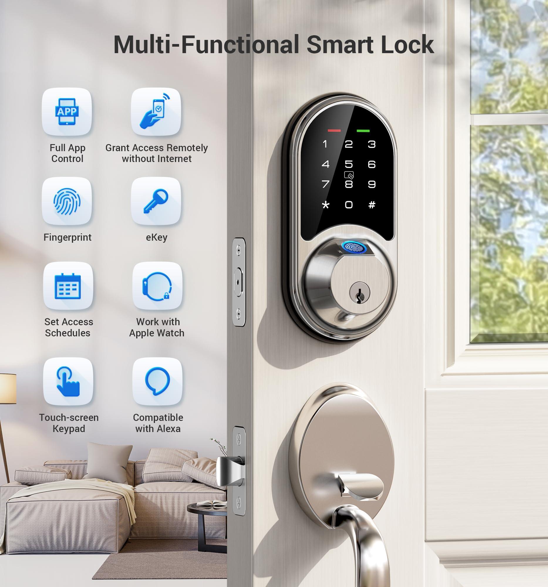 Veise RZ07 Smart Lock, Fingerprint Door Lock, 7-in-1 Keyless Entry with App Control, Electronic Touchscreen Keypad Deadbolt, Biometric Smart Locks for Front Door, Satin Nickel - Image 4