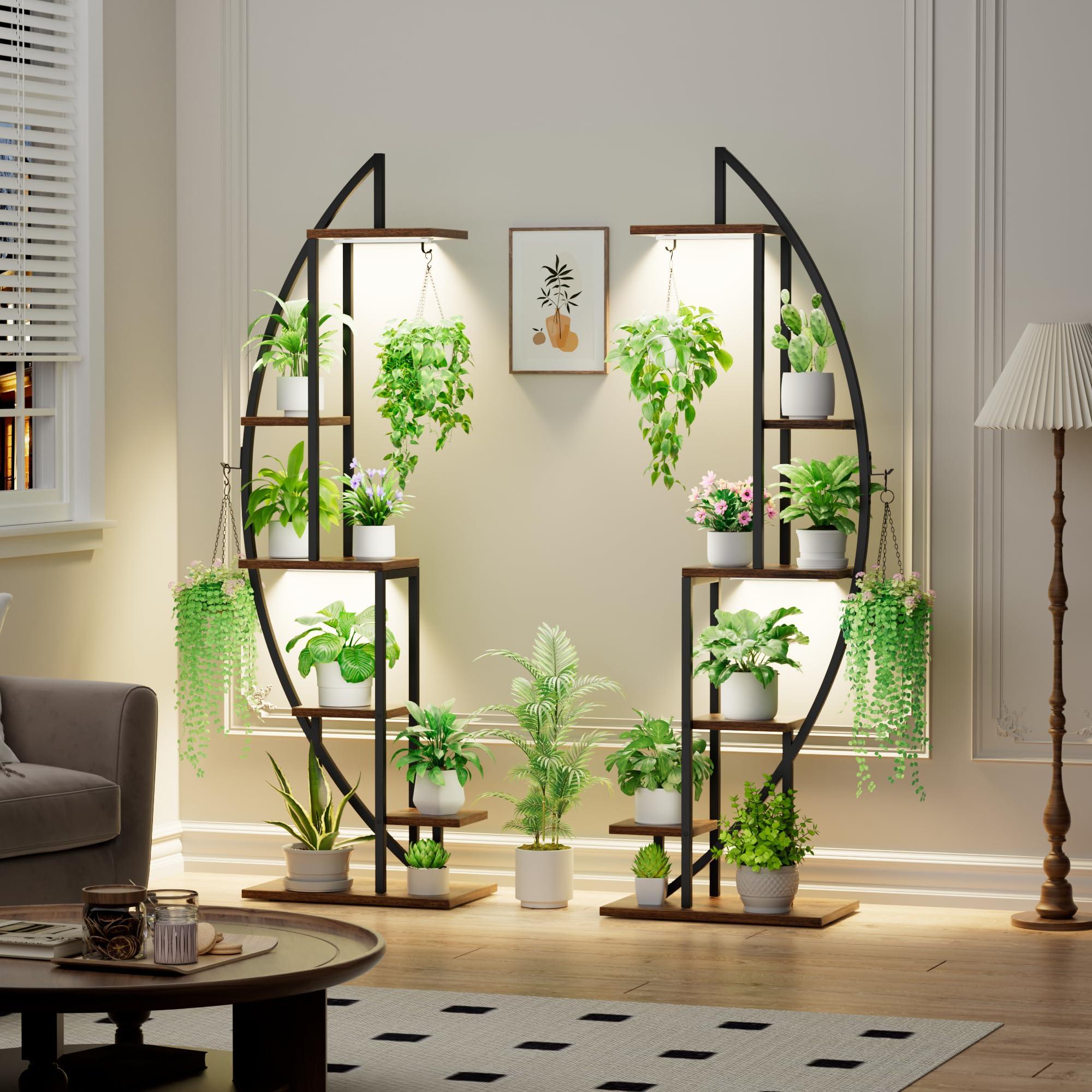 BACEKOLL Plant Stand Indoor with Grow Lights, 6 Tiered Tall Plant Shelf, 63" Metal Plant Stand for Indoor Plants Multiple, Half-Moon Plant Rack Display Shelf, 2 Pcs Plant Holder for Living Room, Patio - Image 6