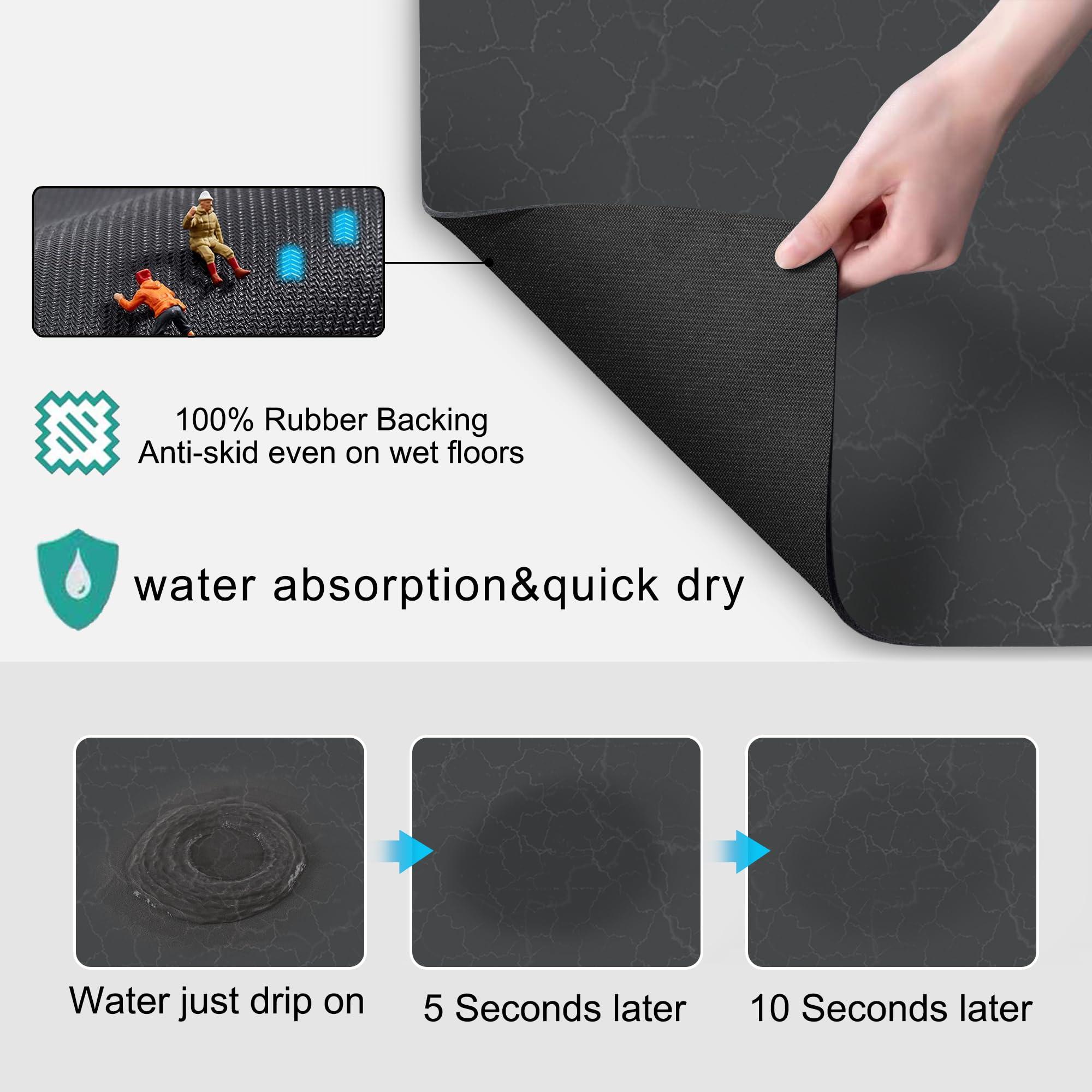 Coffee Maker Mat for Countertops, Coffee Bar Accessories Fit Under Coffee Machine Mat 19"x12"Rubber Backed Coffee Pots - Table Mat under Appliance, Kitchen Counter Coffee Dish Drying Mat, Dark Gray - Image 3
