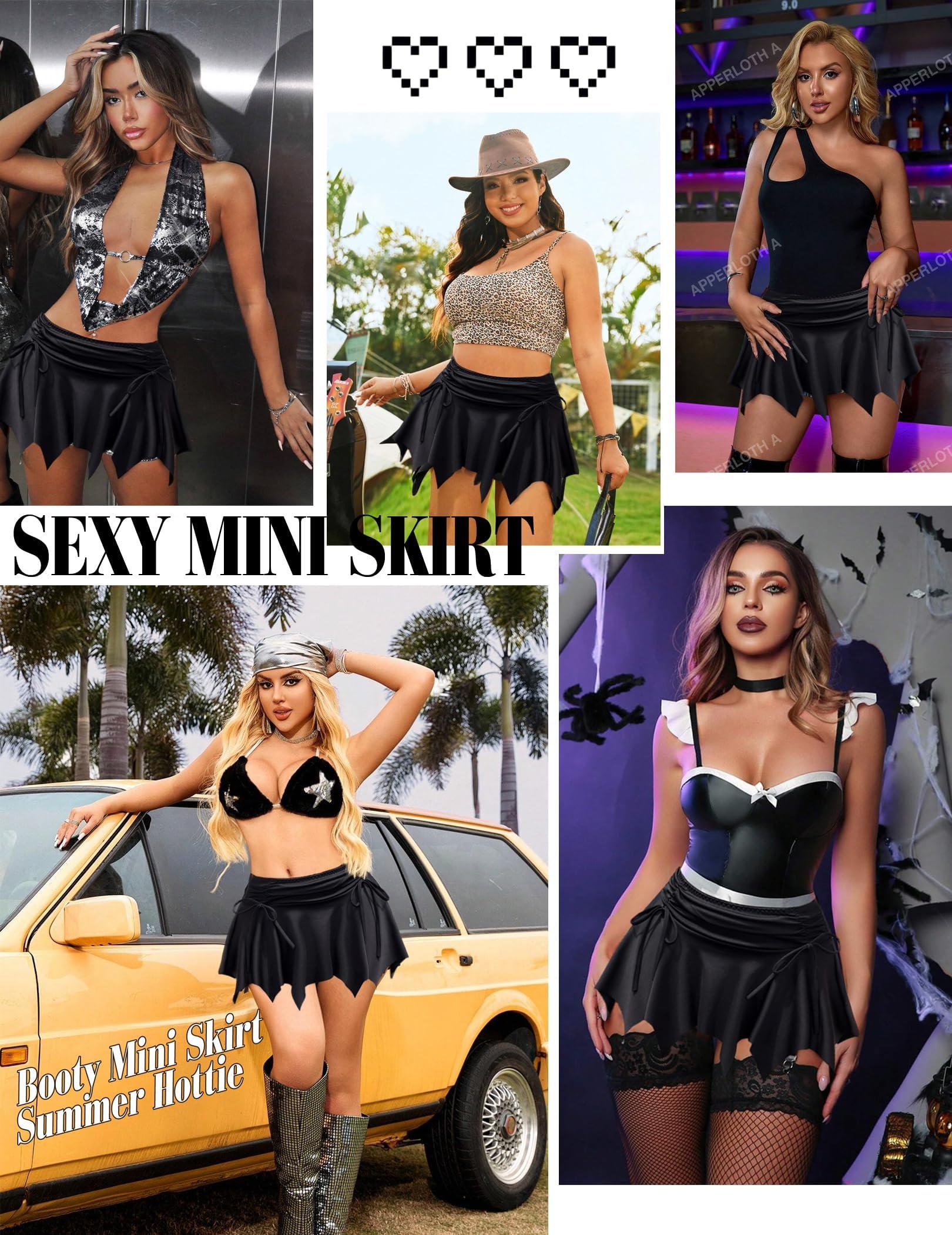Avidlove Mini Skirt Flowy Stretchy Hem Sexy Y2k Asymmetrical Skirt with Drawstring Ruched Bow Beach Short Skirt - Image 2