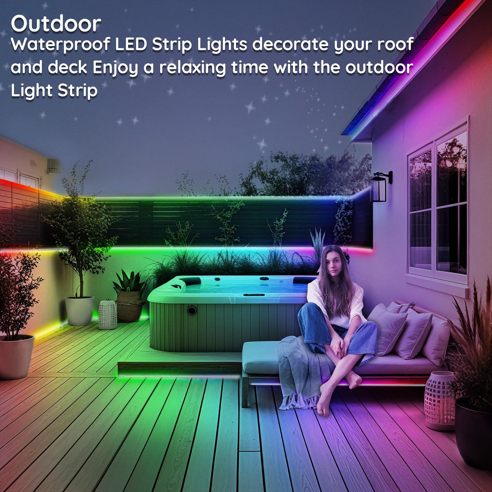 talkhigh 400ft Outdoor LED Strip Lights Waterproof,IP68 Outside Led Light Strips Waterproof with App and Remote,Music Sync RGB Exterior Led Rope Lights with Self Adhesive Back for Roof,Deck,Balcony - Image 3