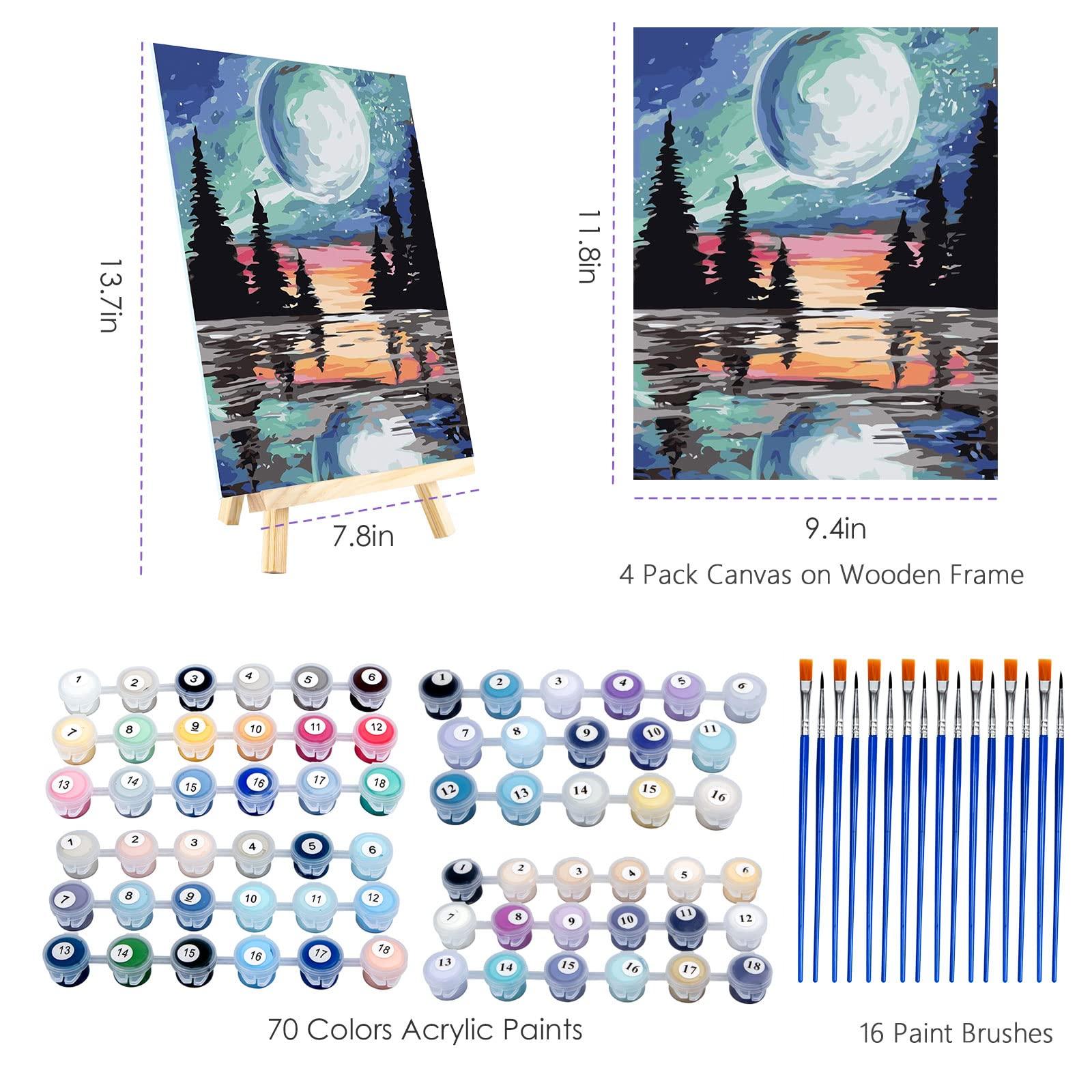 Ninonly 4 Pack Paint by Number for Adults Framed Canvas, DIY Arts and Crafts for Adults Beginner with Wooden Easel, Paint Brushes, Acrylic Paint Set for Home Wall Decor, 9 * 12 Inch - Image 6