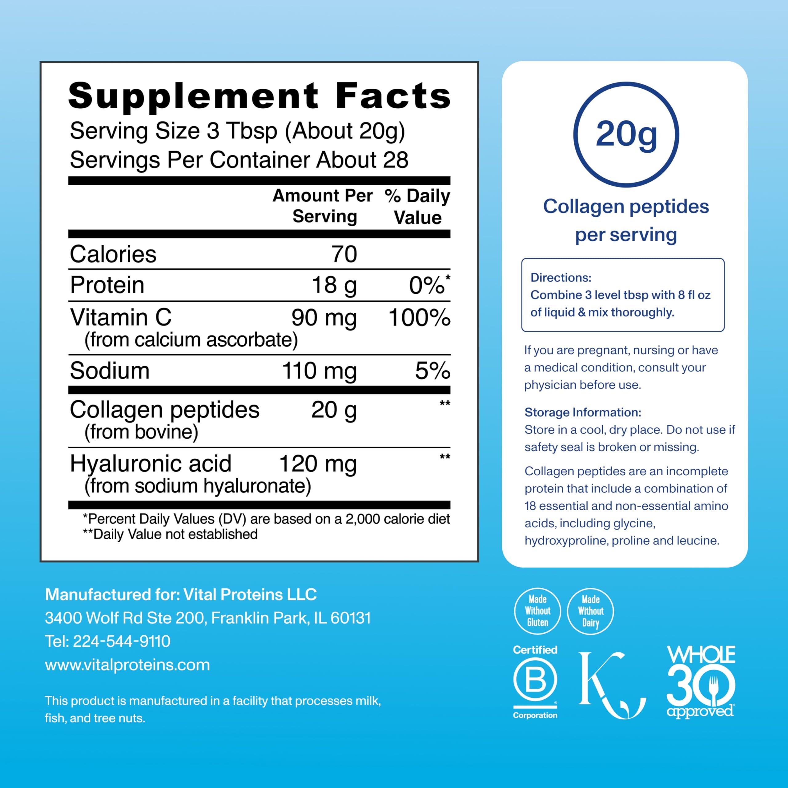 Vital Proteins Collagen Peptides Powder Advanced with Hyaluronic Acid & Vitamin C - 20oz Collagen Protein, Unflavored, 28 Servings - Image 4