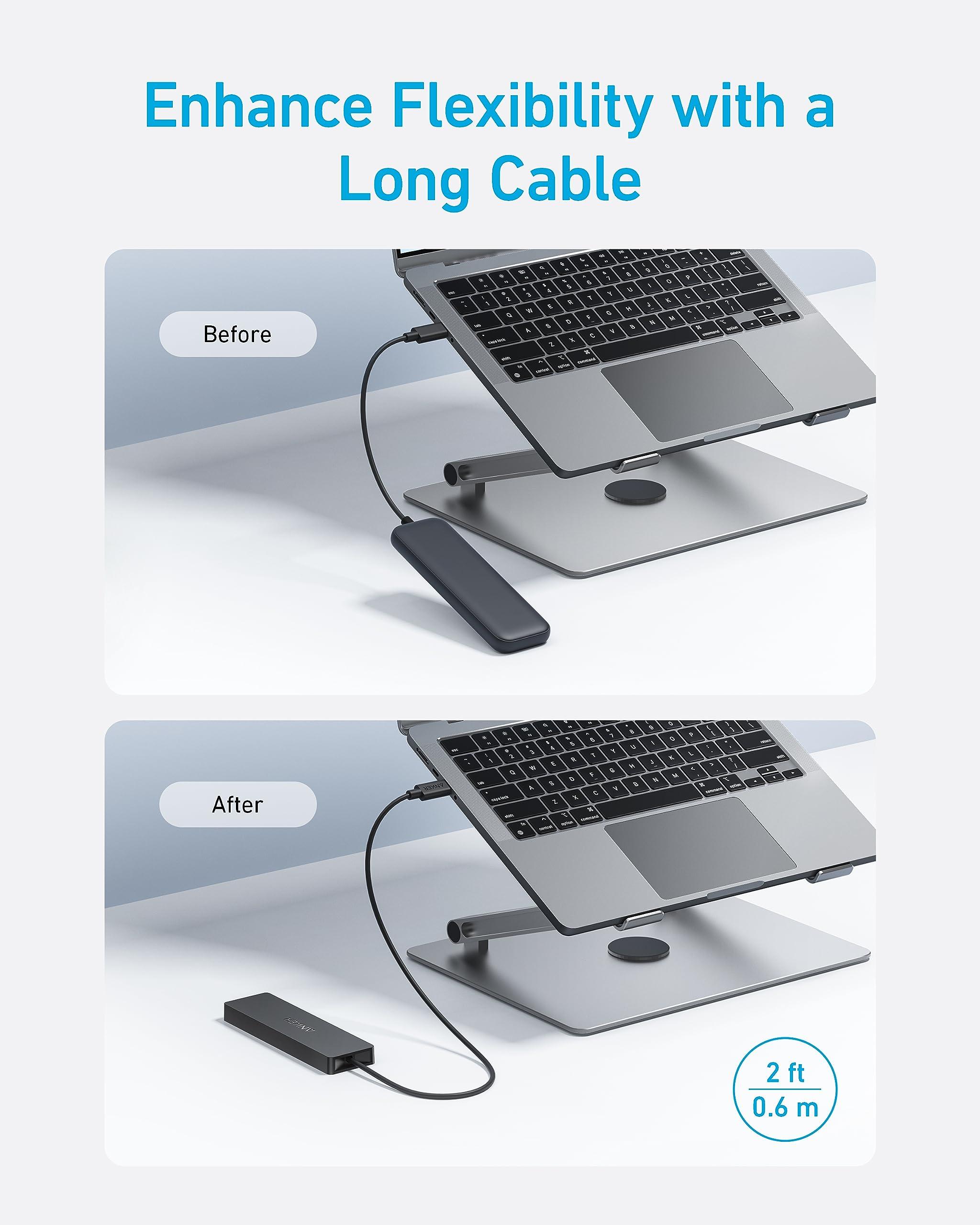 Anker 4-Port USB 3.0 Hub with 5Gbps Data Transfer, Ultra-Slim USB-C Connector Hub, for MacBook, iMac, Surface, Mobile HDD, and More (2 ft USB-C Connector, Charging Not Supported) - Image 5