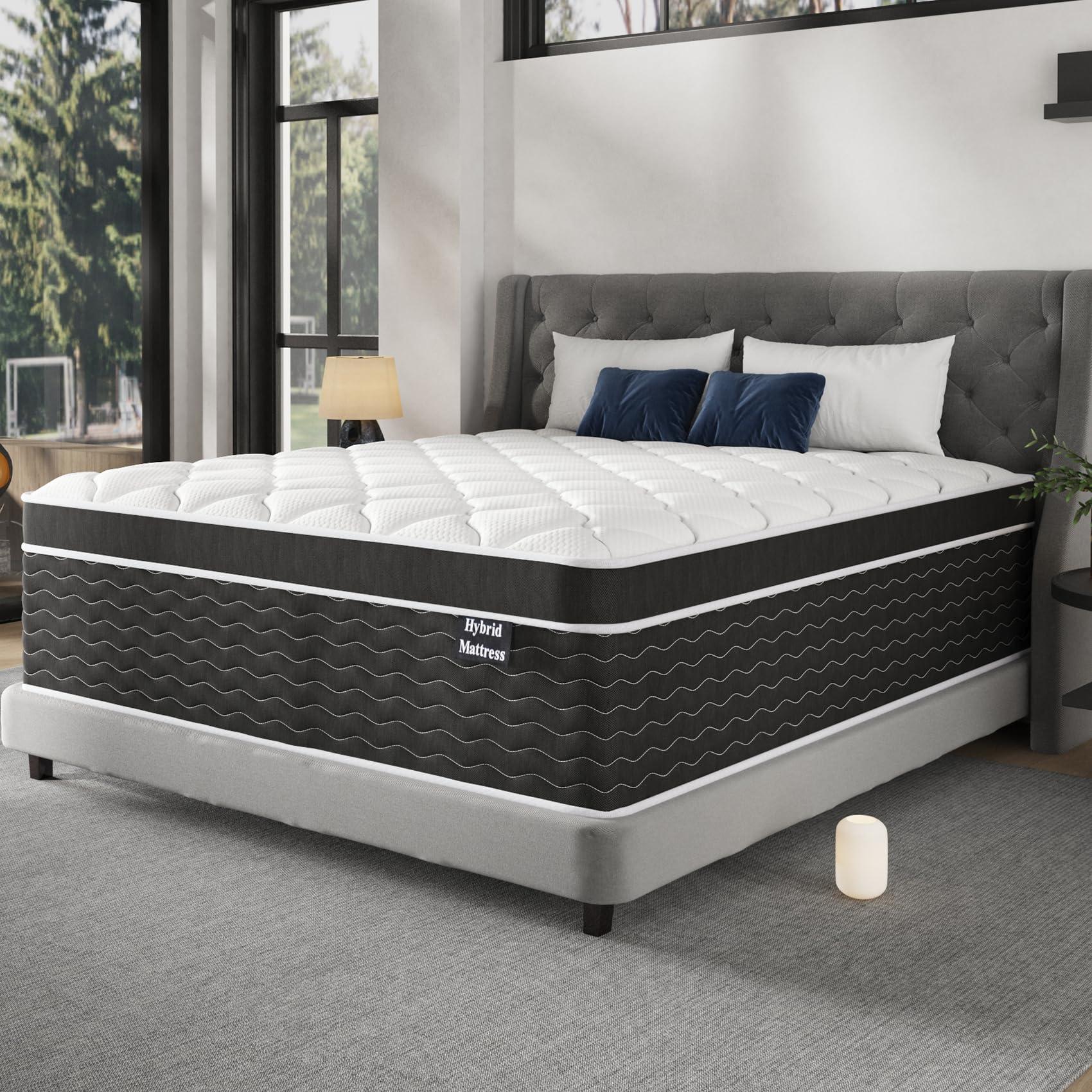 Ruoysun 14 Inch King Size Mattress in a Box, Cooling& Breathable Firm Mattress with Gel Memory Foam and Pocket Springs for King Size Bed, Motion Isolation, 100 Night Sleep Trial, CertiPUR-US Certified
