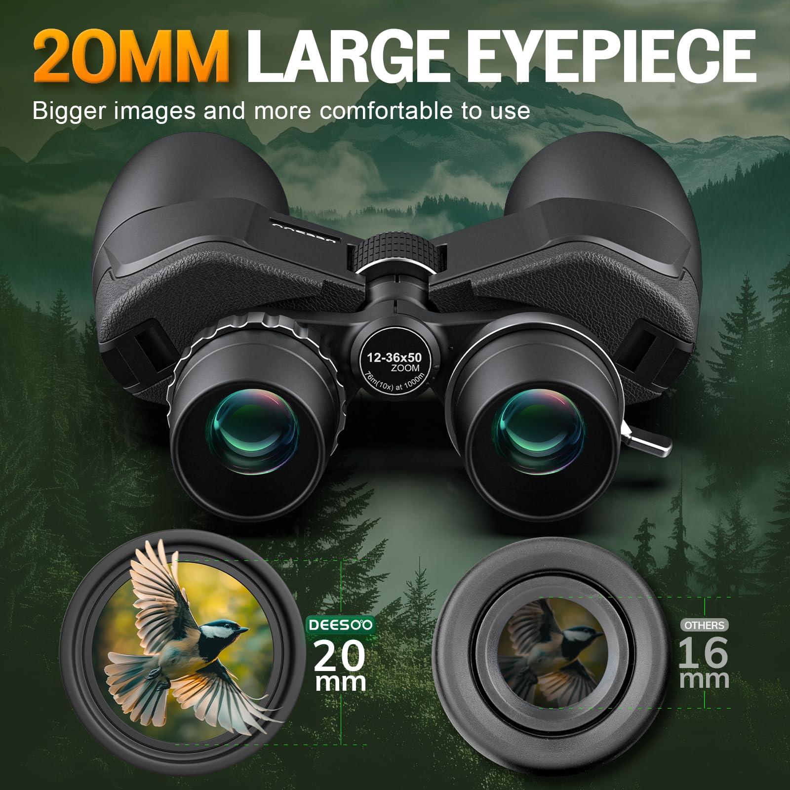 Deesoo 12-36x50 HD Binoculars for Adults - High Powered Binoculars with Clear Low Light Vision for Bird Watching - Zoom Binocular with Large View for Hunting Cruise Ship Travel Hiking Opera - Image 6
