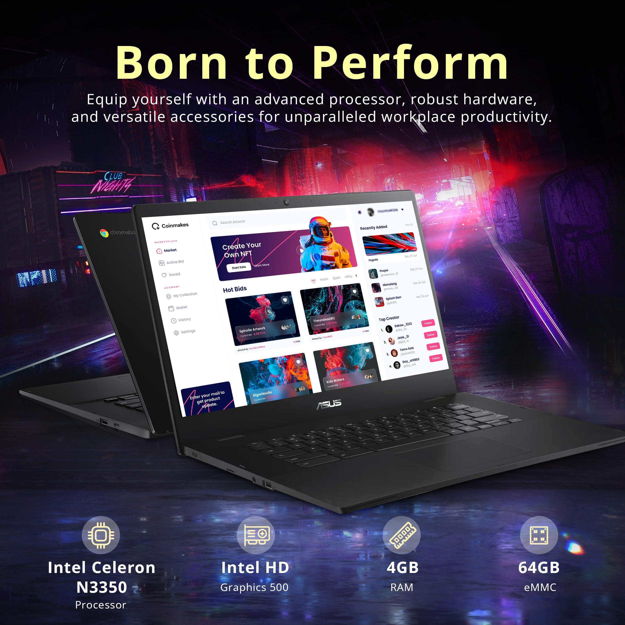 ASUS Chromebook CX1 15.6" FHD Laptop, Intel Celeron N3350 Processor, 4GB RAM, 64GB eMMC Flash Memory, Intel HD Graphics, 720P Webcam, Stereo Speakers, Chrome OS, Black (Renewed) - Image 2