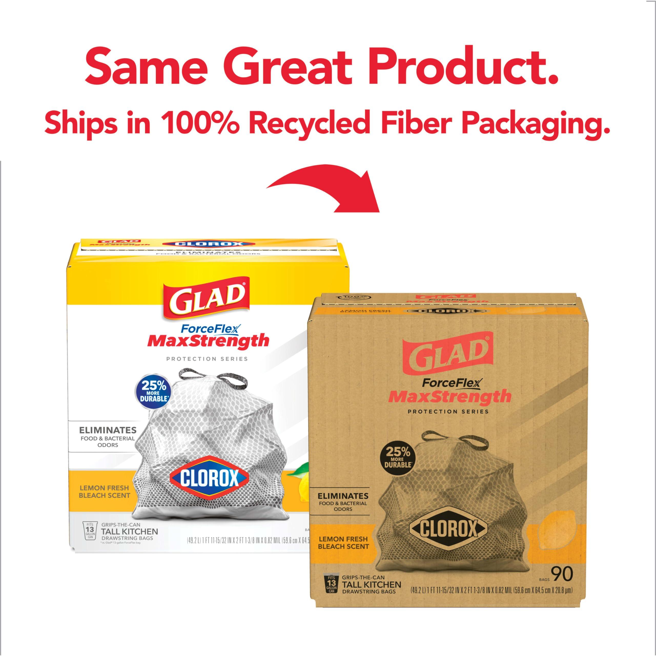 Glad ForceFlex MaxStrength with Clorox Trash Bags, 13 Gal, Lemon Fresh Bleach, 90 Ct, Pack May Vary - Image 2