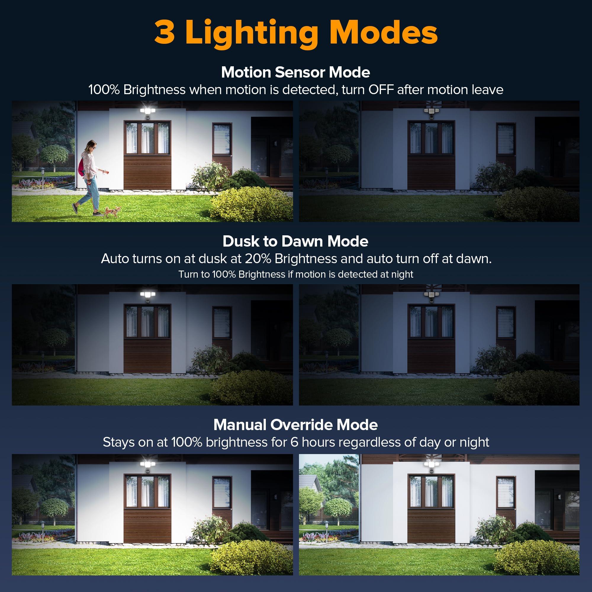 LUTEC 80W 9000LM LED Security Light Motion Sensor Outdoor Lights, 4 Head LED Flood Lights Outdoor 5000K Daylight, IP65 Waterproof, Motion Detected Lights for Outside, House, Garage, Yard (Black) - Image 4