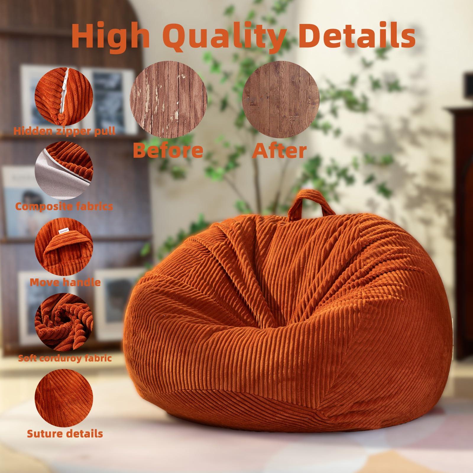 Stuffed Animal Storage Bean Bag Cover (No Filler), Corduroy Kids & Toddler Bean Bag Chair for Teens & Adults, Toy Storage Organizer, Comfy Sofa for Playroom (Dove Gray, Kids (Cover Only) - Image 3
