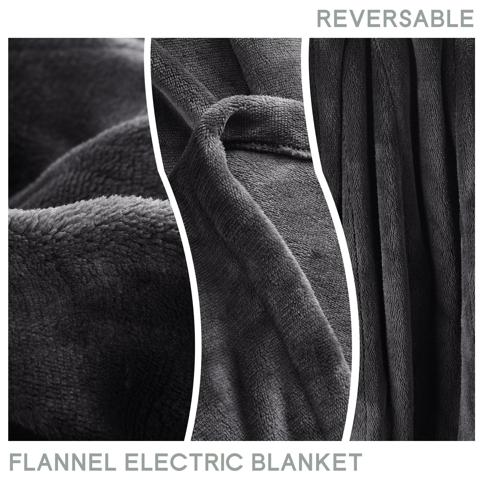 Minervada Heated Blanket Electric Blanket Full Size 72''x84'', Soft Flannel Heating Blanket with 10 Hour Auto Off - 5 Heat Settings - Machine Washable - Dark Grey - Image 6