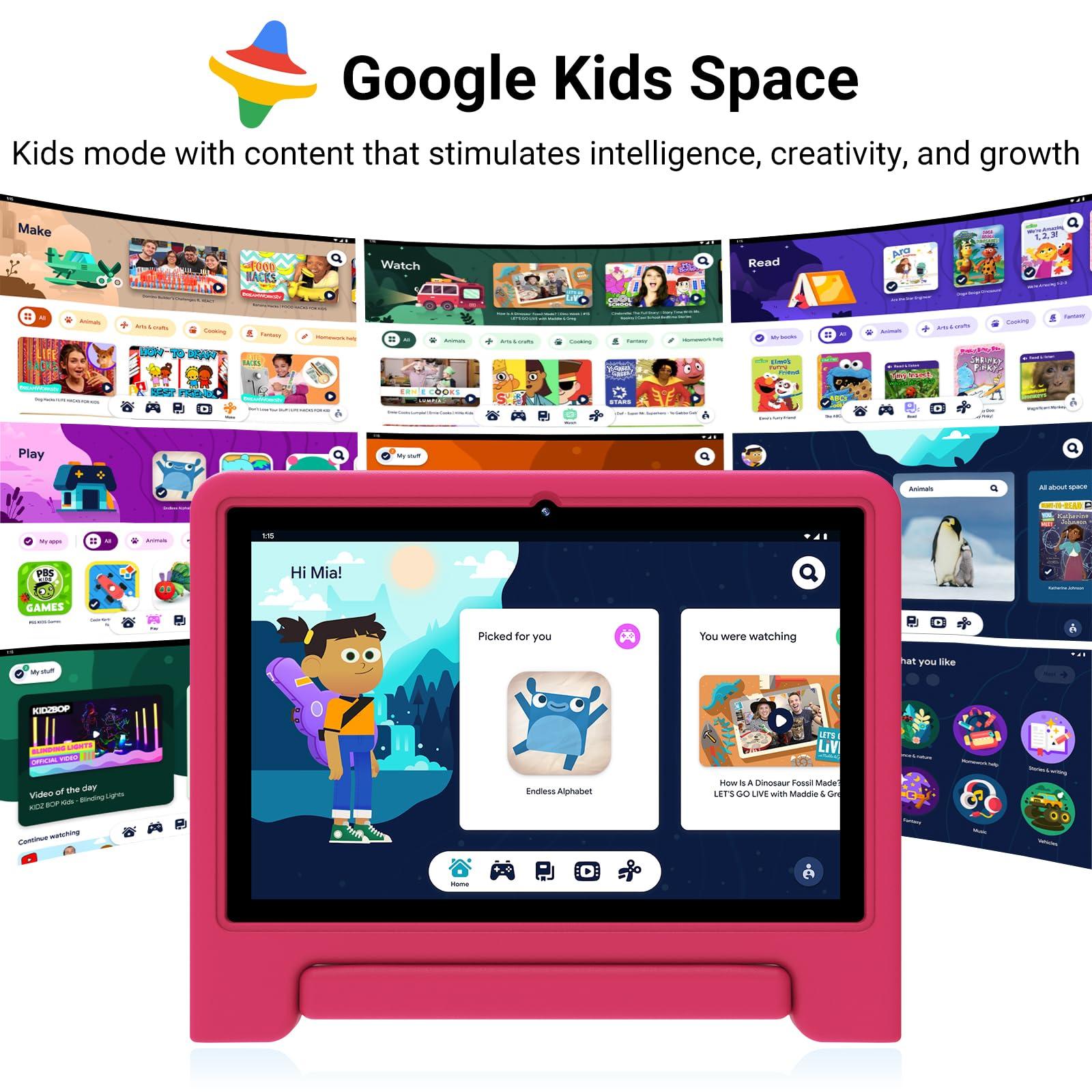 ApoloMedia Kids Tablet 10 inch, Upgraded Android 14 Tablet for Kids Ages 3-12, Octa-Core Tablets with Case, 64GB Storage(TF Expand 1TB), Pre-Installed Google Kids Space, Parental Control (Candy Pink) - Image 3