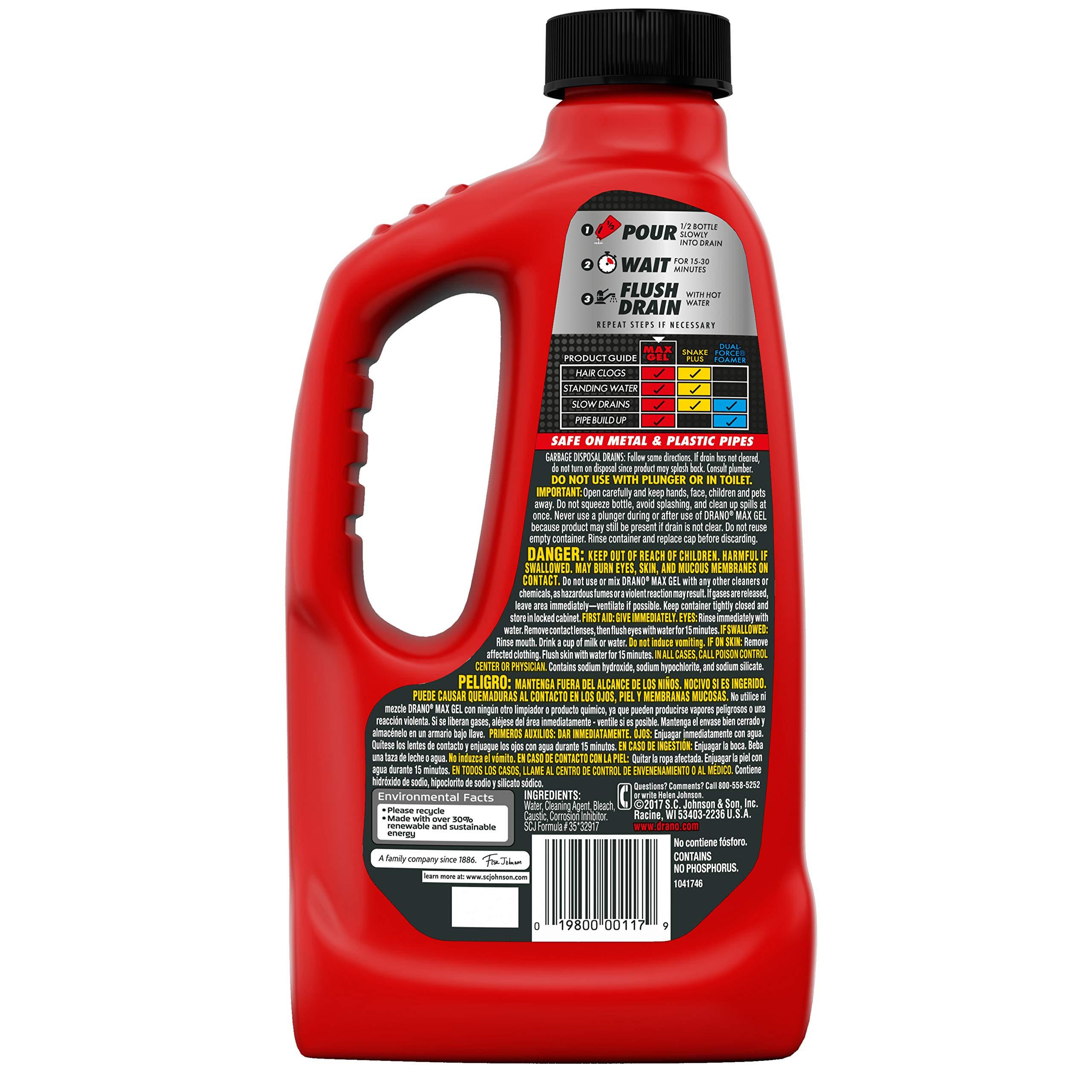 Drano Max Gel Drain Clog Remover and Cleaner for Shower or Sink Drains, Unclogs and Removes Hair, Soap Scum, Blockages, 32 oz - Image 2