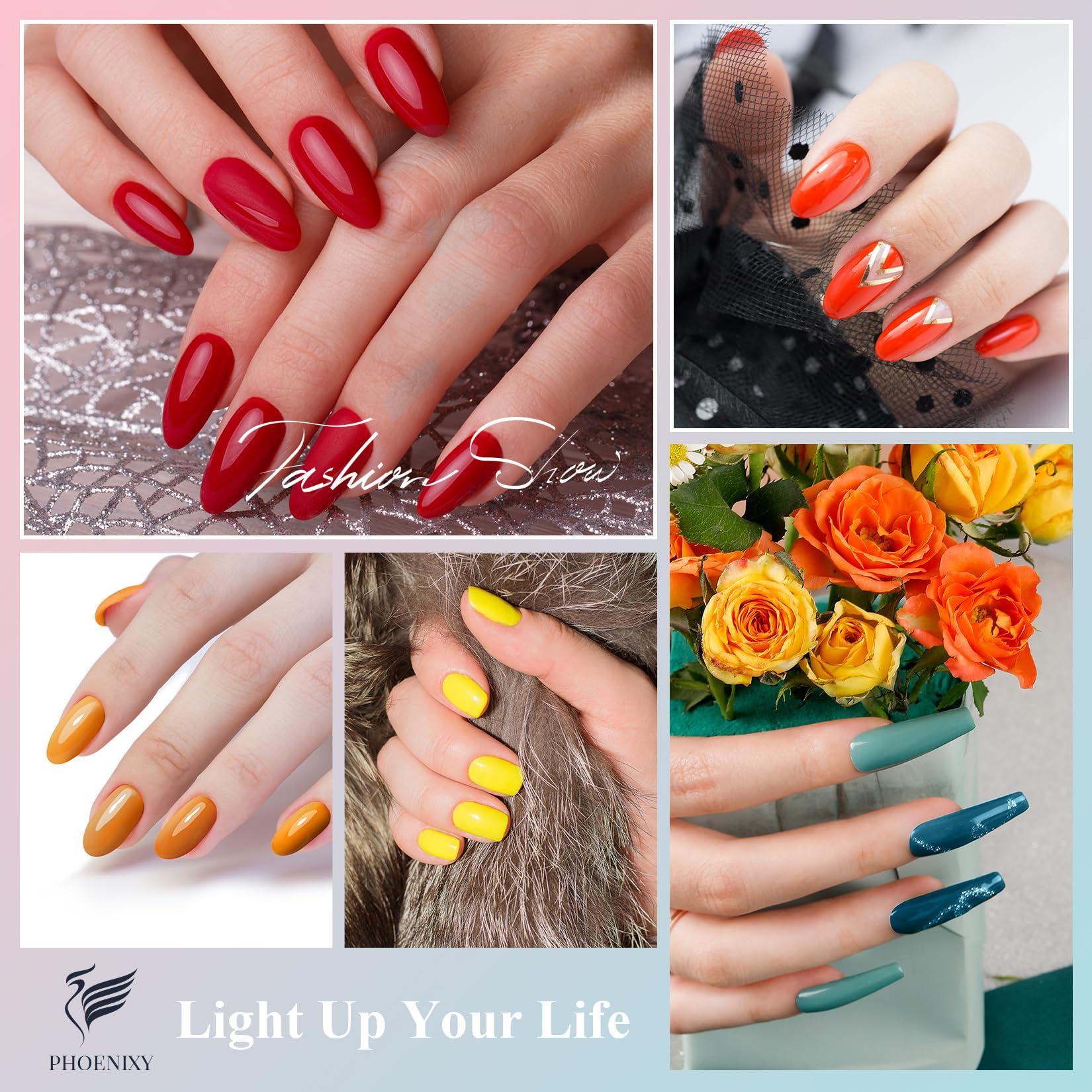 PHOENIXY 24 PCS Gel Nail Polish Set, 21 Colors Soak Off Gel Nail Kit Nude Pink Red Blue Green Yellow Orange Nail Polish Set with Base Gloss Matte Top Coat Nail Kit Gifts for Women - Image 4