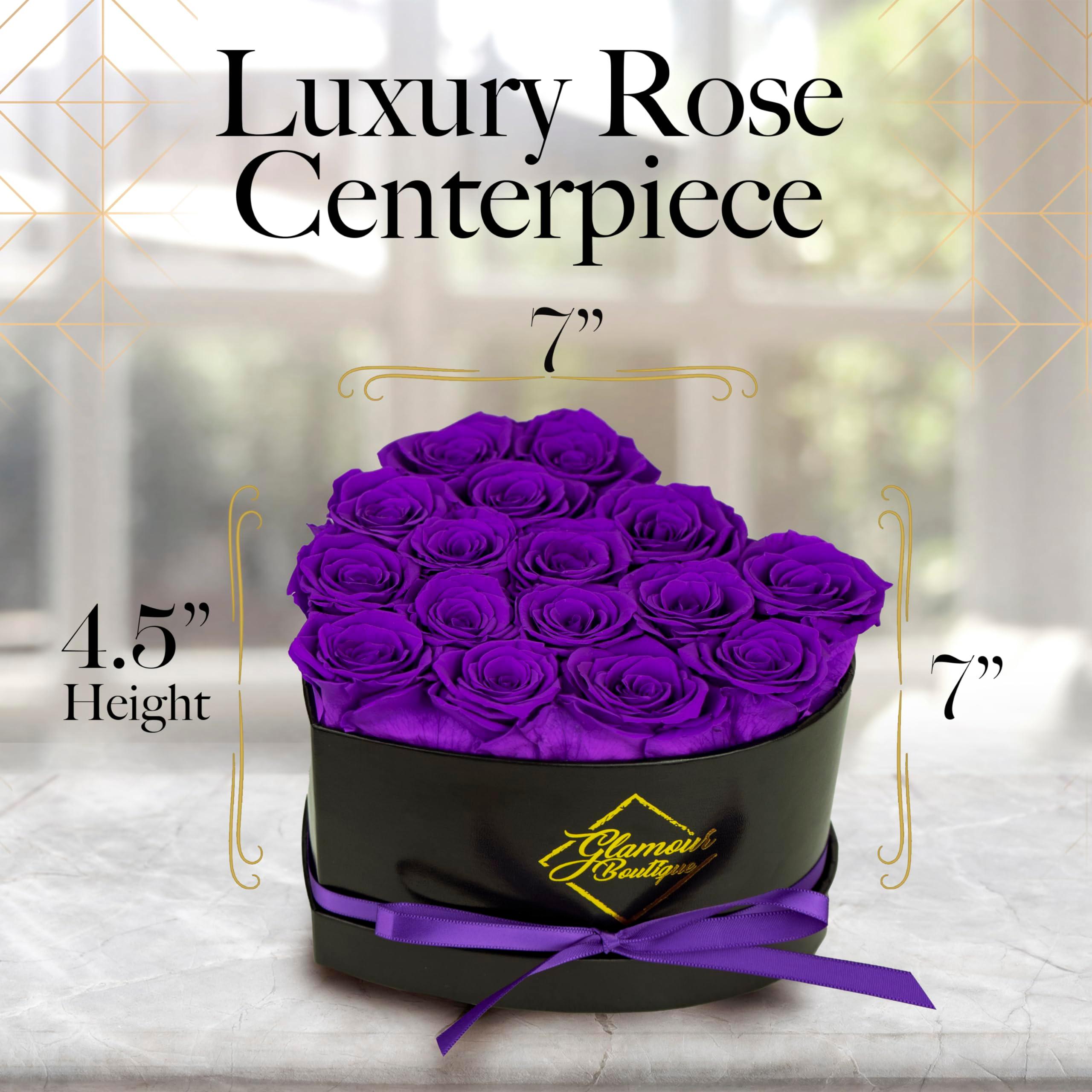 GLAMOUR BOUTIQUE 16 Flower Forever Heart Shape Box - Preserved Roses Gift for Her, Preserved Flowers, Purple - Image 3