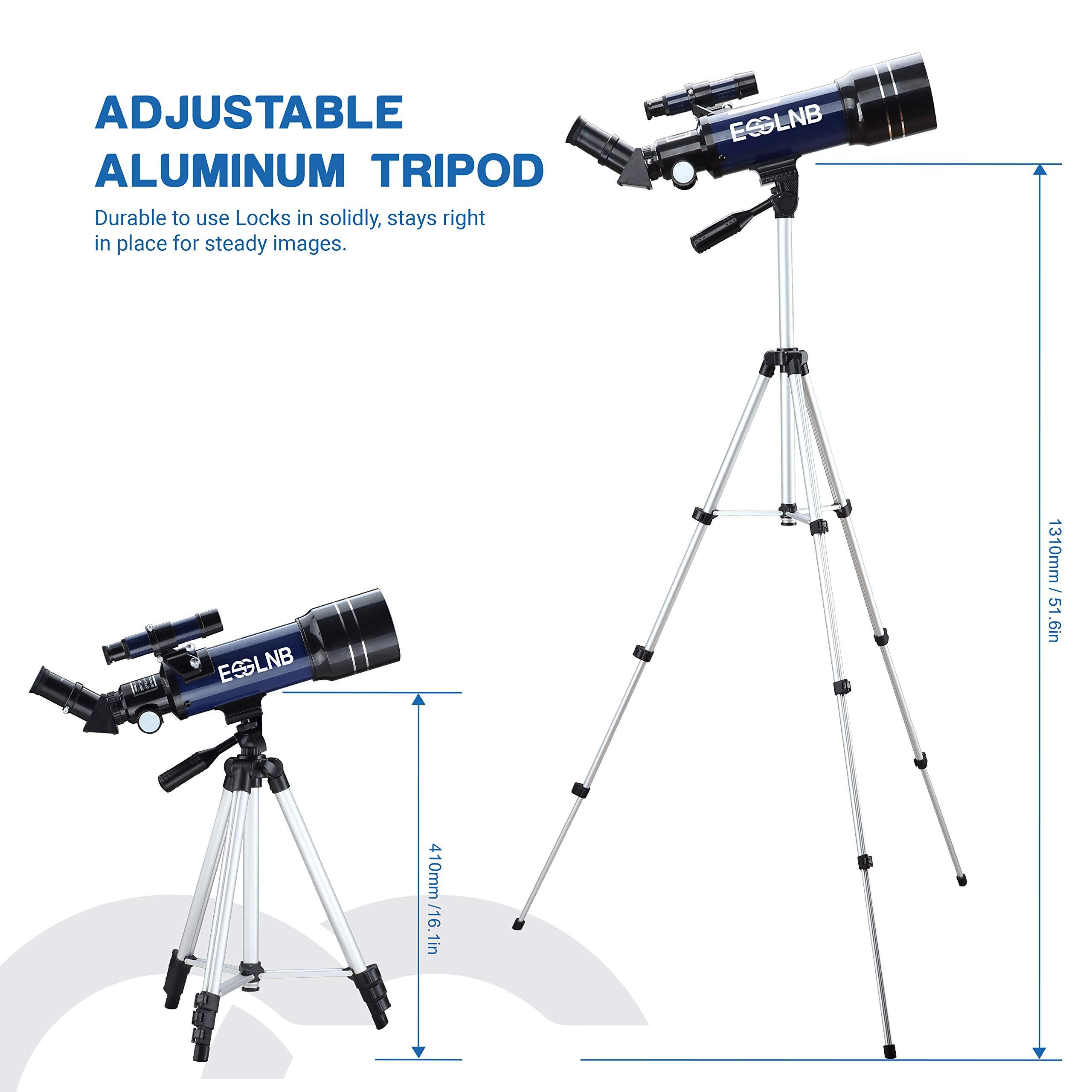 ESSLNB Telescope for Adults, 70mm Aperture Refractor Telescopes (15X-180X) for Astronomy Beginners, Portable Travel Telescope with Phone Adapter & Adjustable Tripod - Image 8