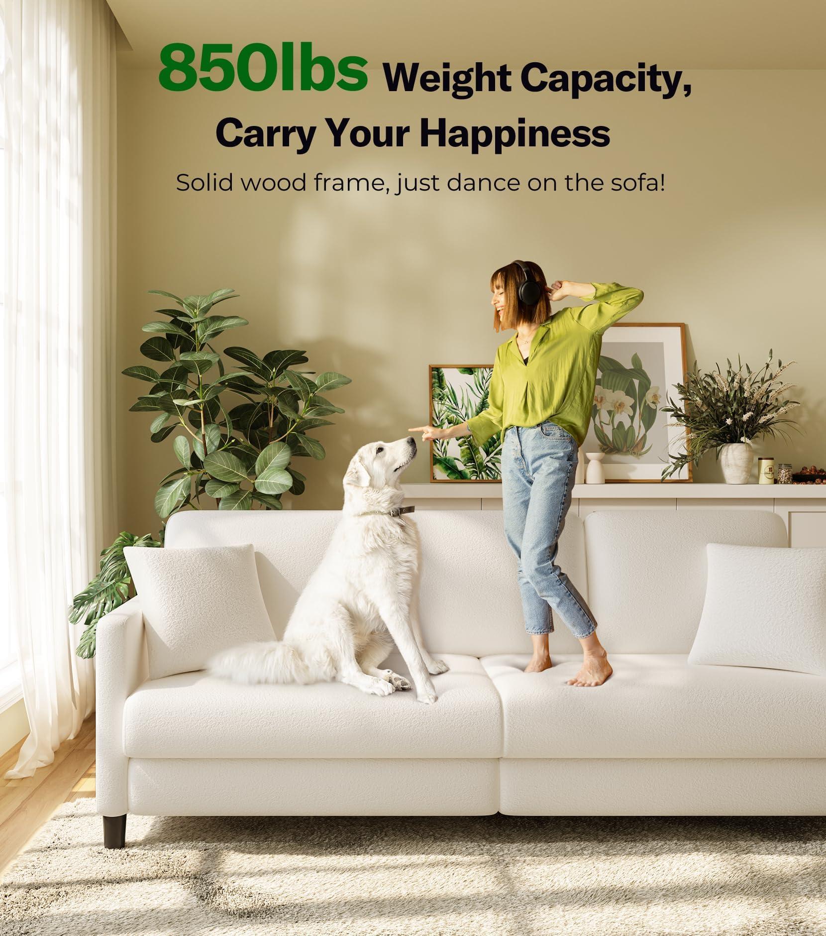 Welzona 83" Sofas for Living Room, Comfy Love Seat Couches, Teddy Fleece Loveseat Sofa, Tool-Free Setup Couches for Living Room, All-Wood Sofa Couch, Small Couch 2 Pillow Included, Beige - Image 5