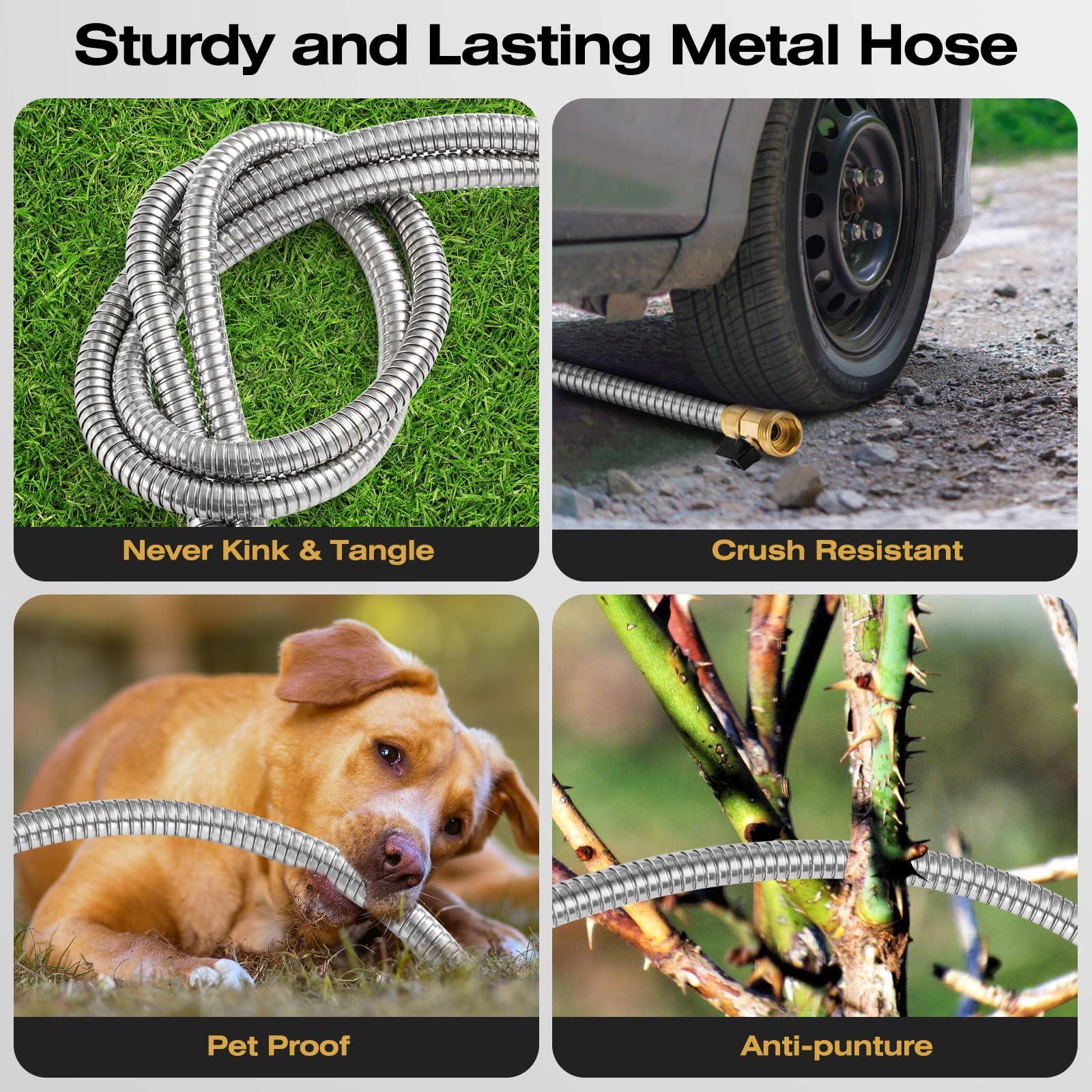 HODUP 60FT Metal Garden Hose Stainless Steel - Kink-Free Flexible Water Hose with Shut-Off Valve, Crush Resistant Brass Fittings, Ultra Lightweight & Rust Proof (Silver, 60FT Heavy Duty) - Image 5