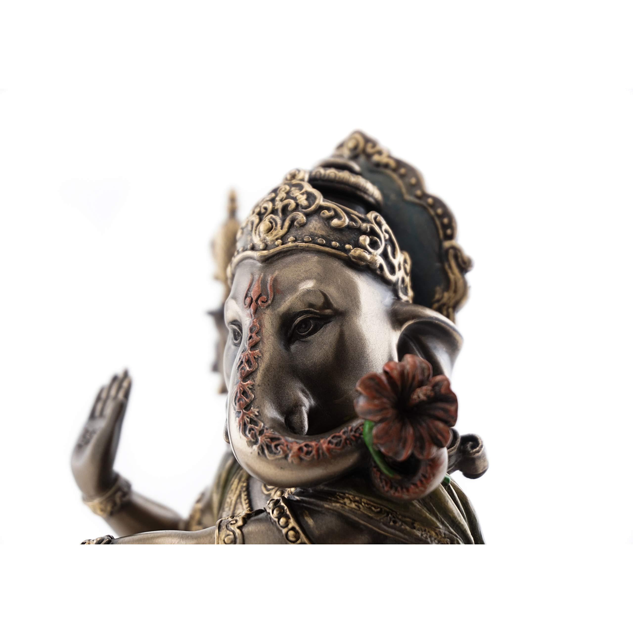 Top Collection Dancing Ganesh on Lotus Pedestal Statue- Lord of Success Sculpture in Cold Cast Bronze - 8-Inch Elephant Figurine - Image 5