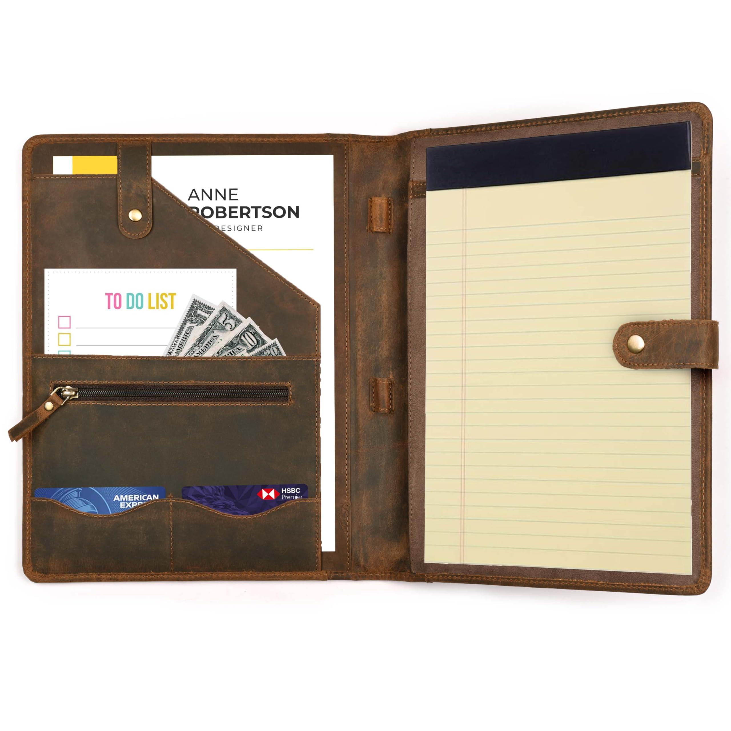 Leather Village Leather Portfolio Organizer - Professional Business Padfolio for Men & Women - Stylish Document Card Holder, Resume Folder, Folio for A4/Letter Size Writing Legal Pad, Brown - Image 5