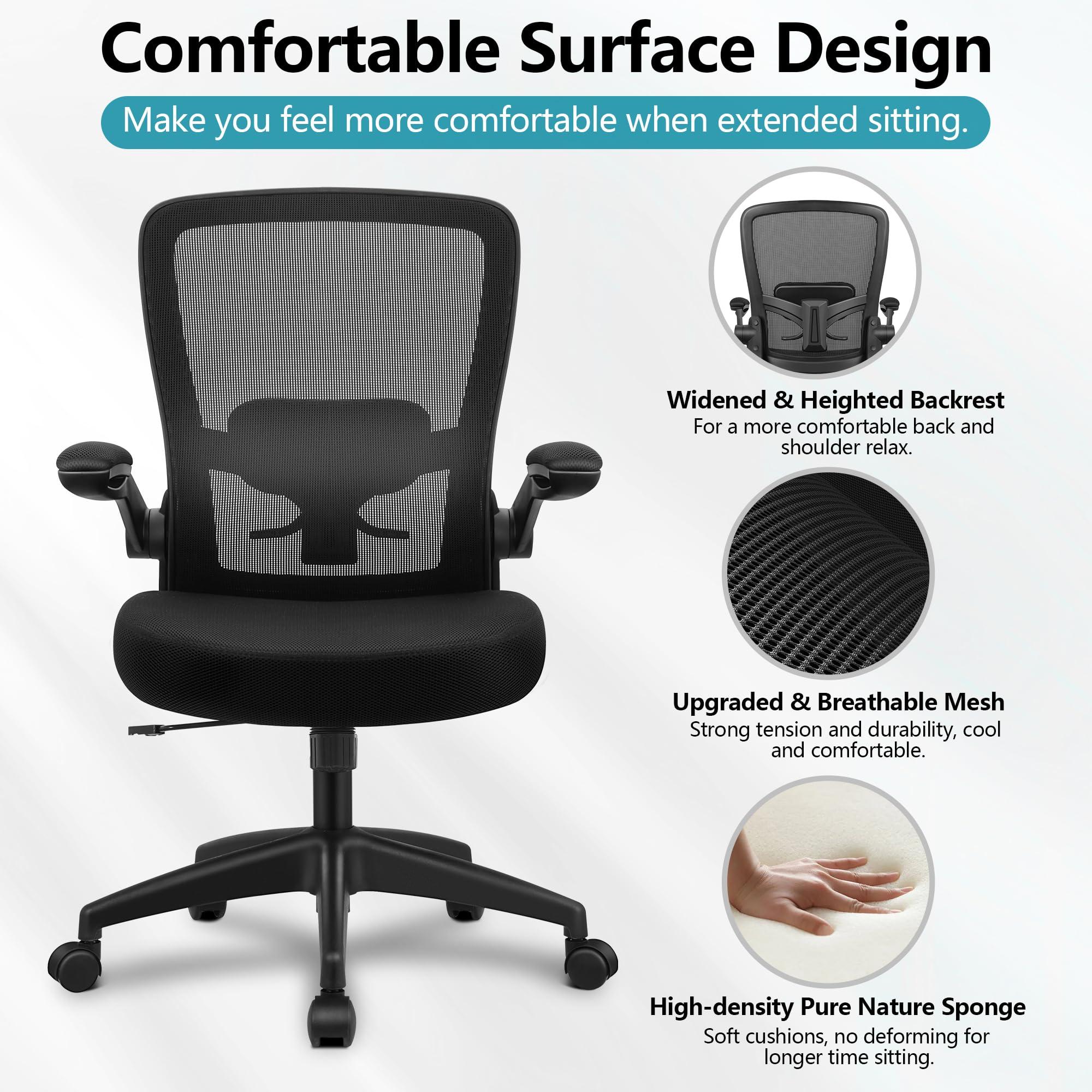 FelixKing Office Chair, Ergonomic Desk Chair Breathable Mesh Chair with Adjustable High Back Lumbar Support Flip-up Armrests, Executive Rolling Swivel Comfy Task Computer Chair for Home Office - Image 8