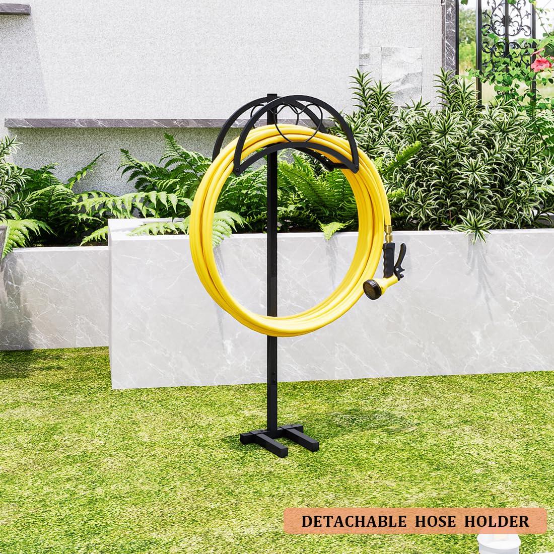 AZERPIAN Garden Hose Holder Freestanding Hose Holder Heavy Duty Metal Detachable Hose Reel Stand Water Hose rack For Outside (Black, 15.35 * 6.3 * 41.34) - Image 6