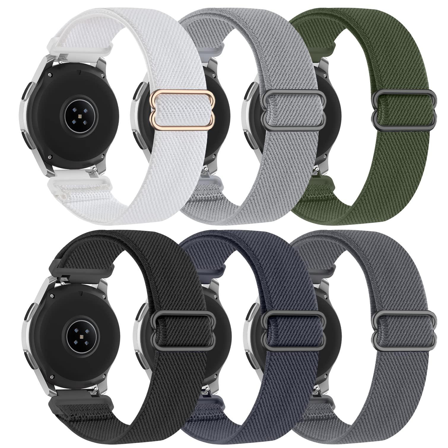 Farluya 6 Pack Watch Bands Compatible with Samsung Galaxy Watch 3 45mm/Galaxy Watch 46mm Bands/Gear S3 Frontier,22mm Stretchy Nylon Watch Straps Adjustable Wristband for Men Women