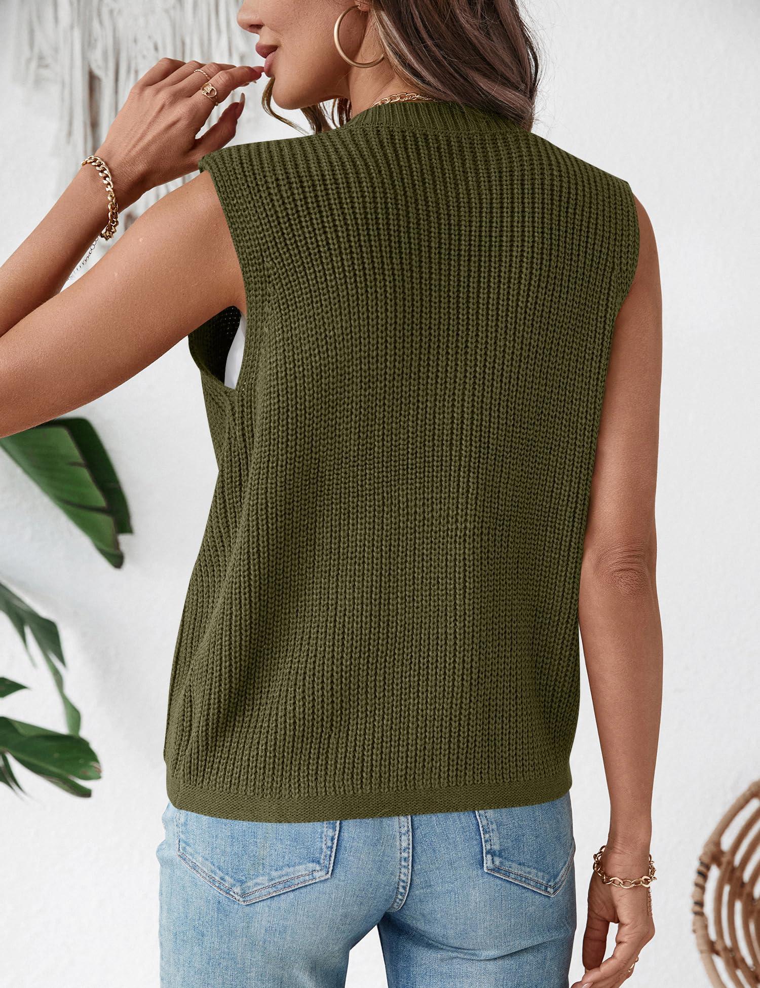 LUYAA Green Sweater Women Button Round Neck Knit Vest Top Trendy Casual Cardigan 2025 Spring Sweater Army Green L - Image 3