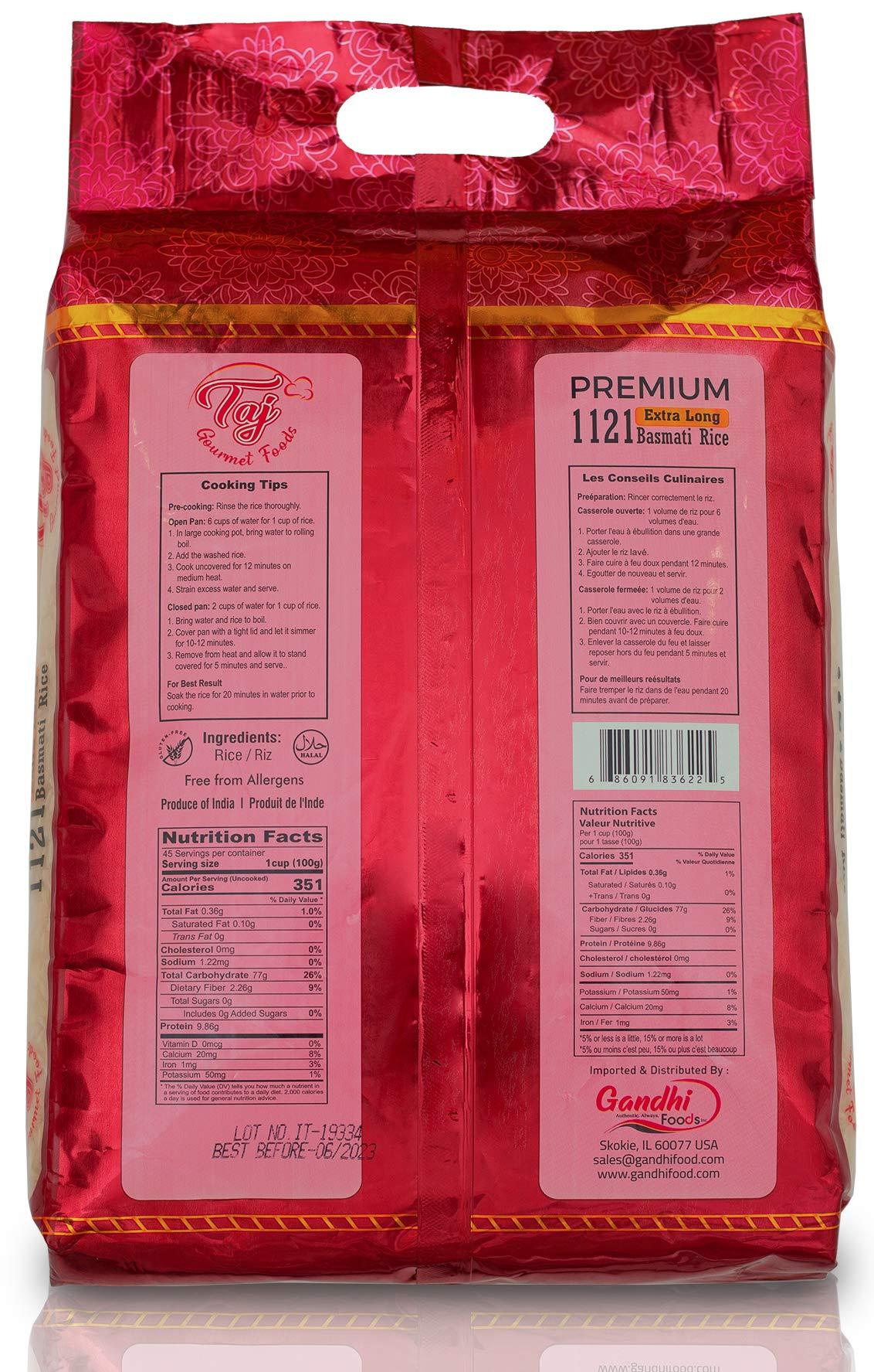 TAJ Premium 1121 Basmati Rice, Extra Long Grain Basmati Rice from India | 10lbs - Image 3