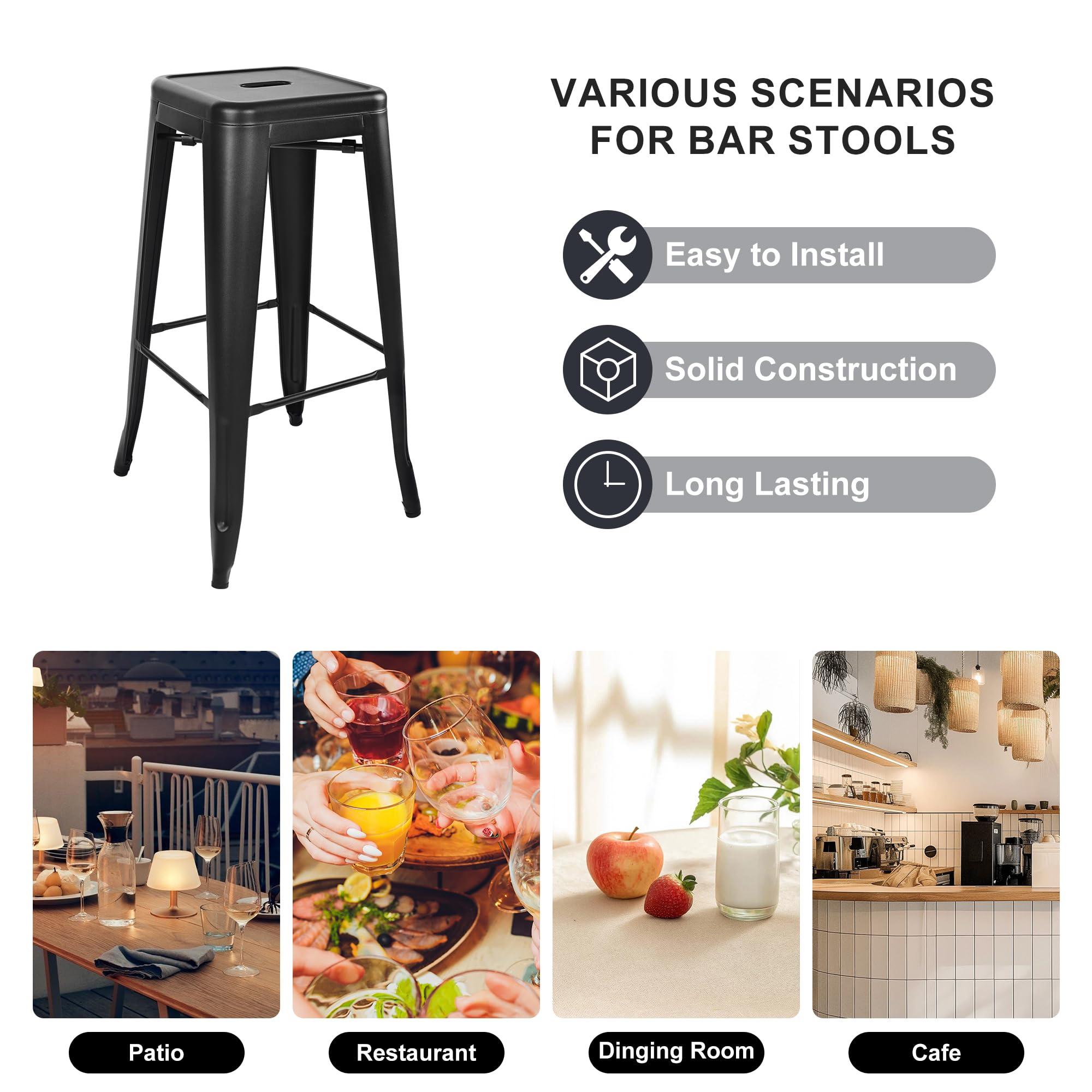 Elevon 30 Inches Metal Bar Stools, High Backless Stools, Indoor Outdoor Stackable Kitchen Stools, Set of 4, Black - Image 6