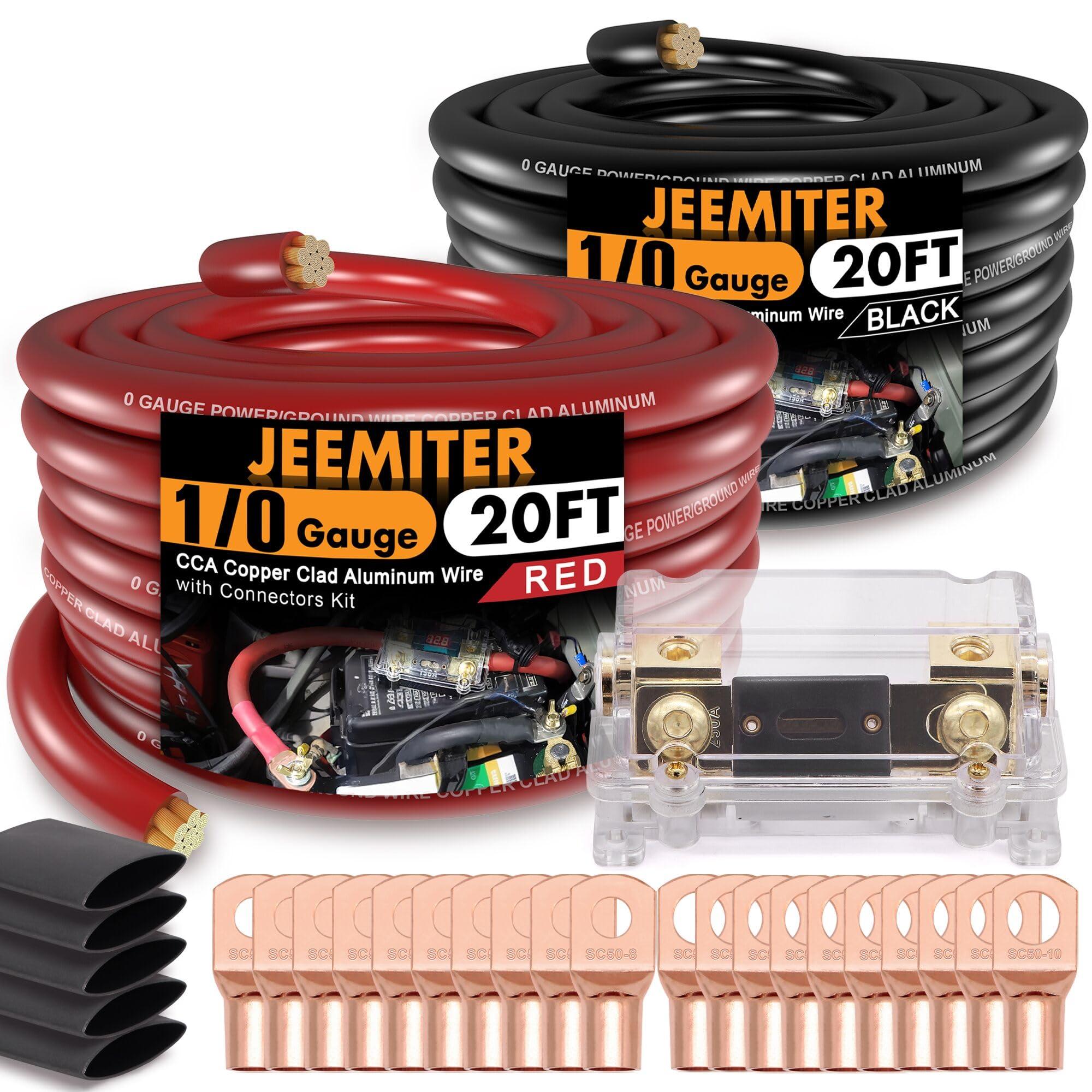 1/0 Gauge Car Amplifier Power Ground Wire Kit Battery Cable，Automotive Wire, Big 3 Upgrade Kit, Amp Install Wiring Kit with Lugs Terminal ANL Fuse and Heat Shrink Tube - CCA Wire 40 FT