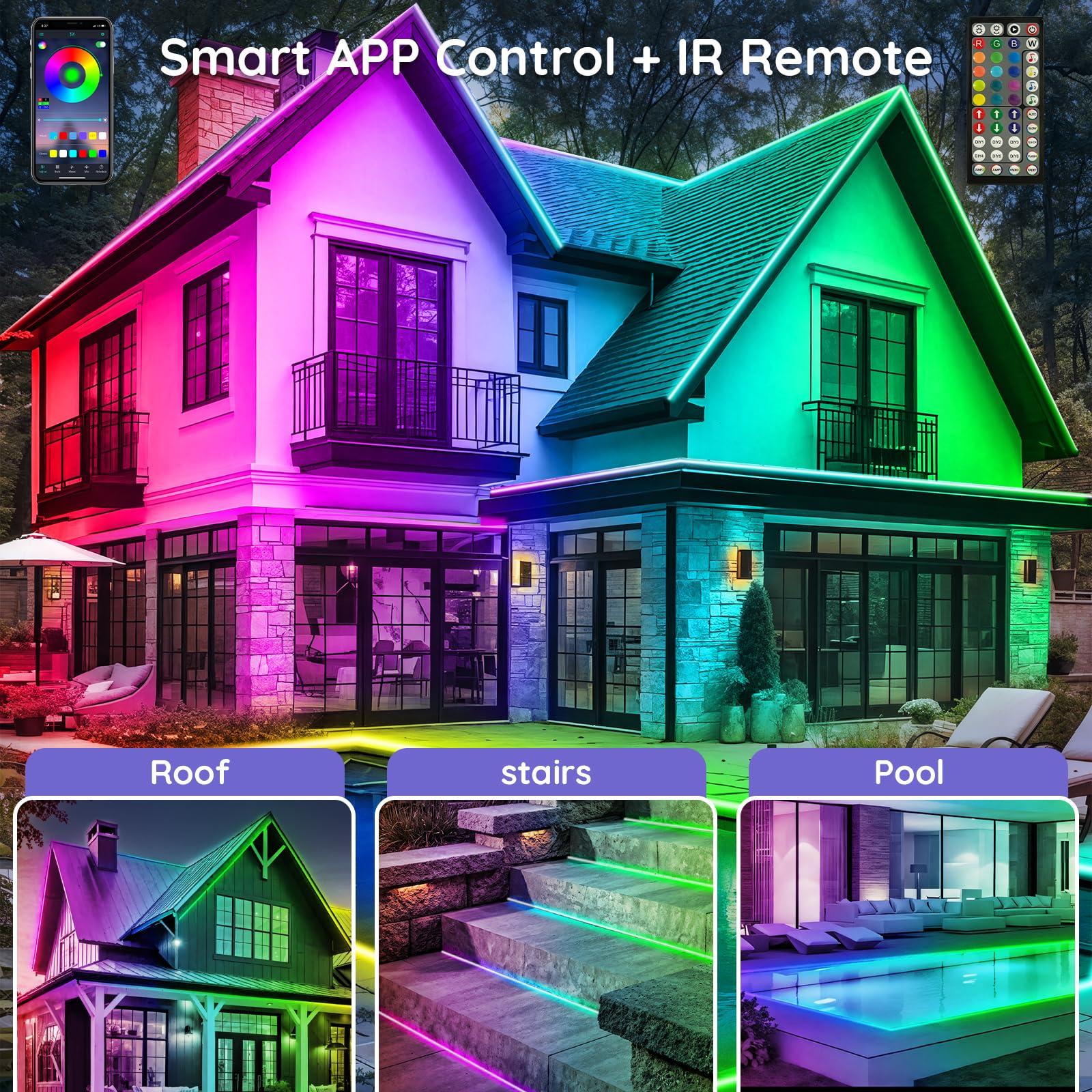 talkhigh 400ft Outdoor LED Strip Lights Waterproof,IP68 Outside Led Light Strips Waterproof with App and Remote,Music Sync RGB Exterior Led Rope Lights with Self Adhesive Back for Roof,Deck,Balcony - Image 4